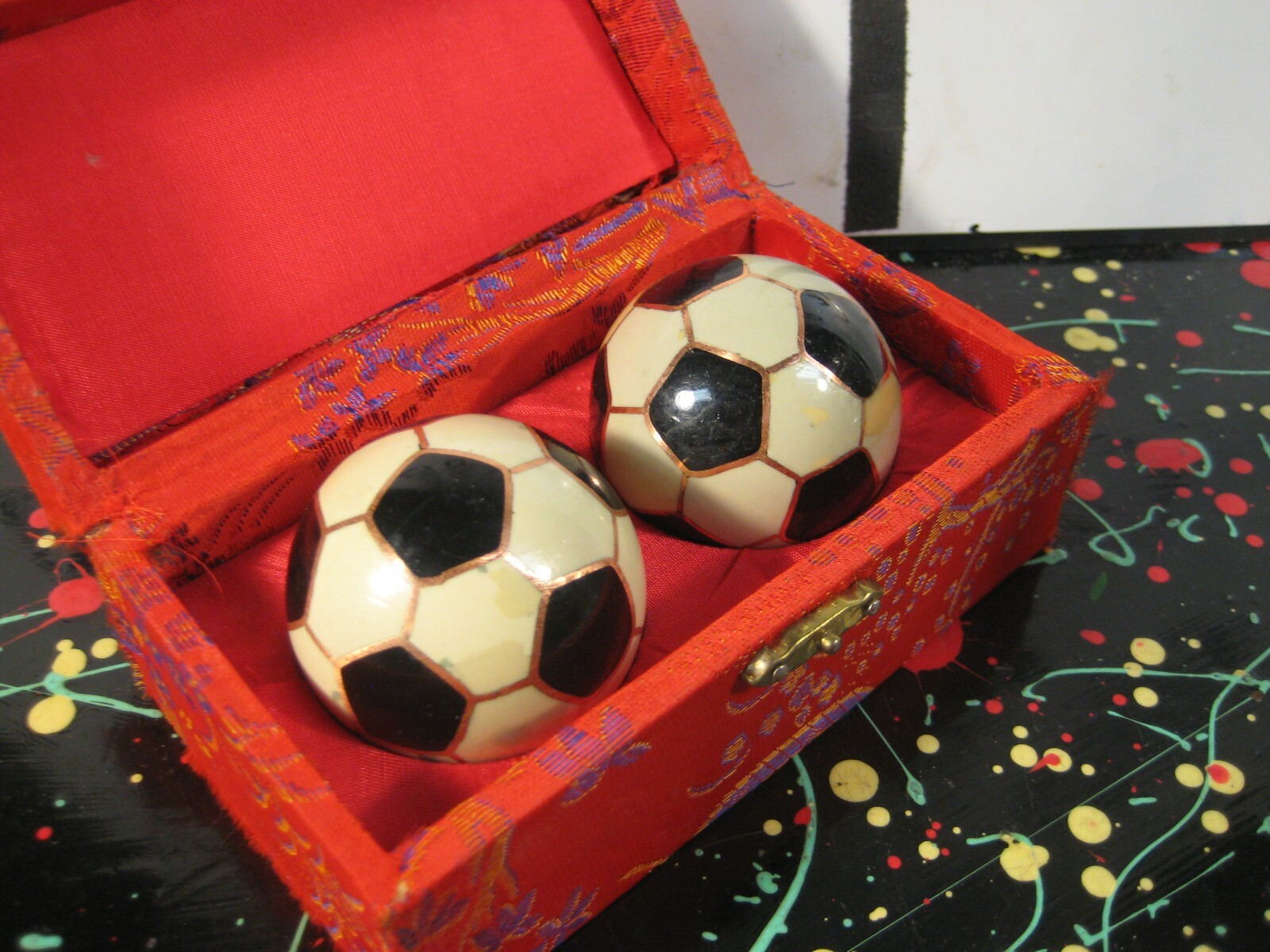 Novelty Soccer Theme Baoding / Shouxing Chinese Chime Stress Ball Set in Box