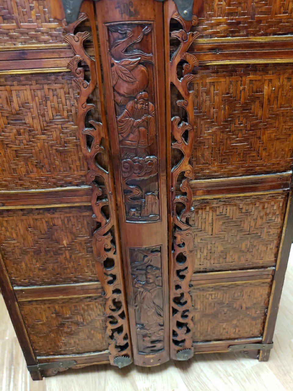 Asian Chinese Woven Portable Wedding Chest Antique Bird Box Linen Chest Wooden