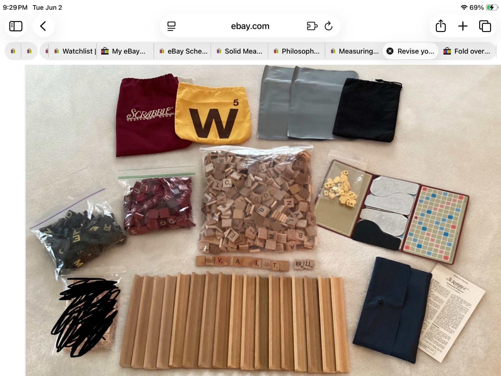 LOT OF 993 SCRABBLE GAME WOOD LETTER TILES~RED,BLACK,REPLACEMENT,CRAFTS~QUICK