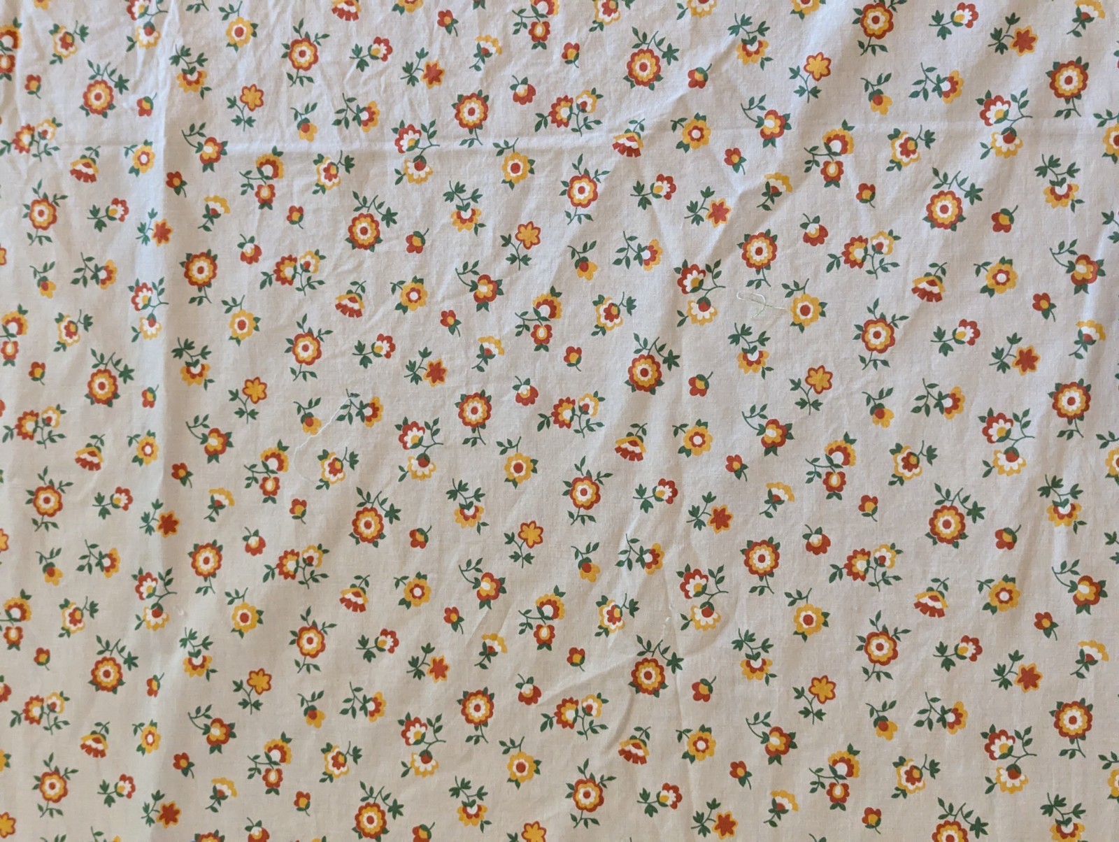 Vintage Floral Cotton Fabric White Orange Yellow Ditsy Flower Print 42×71