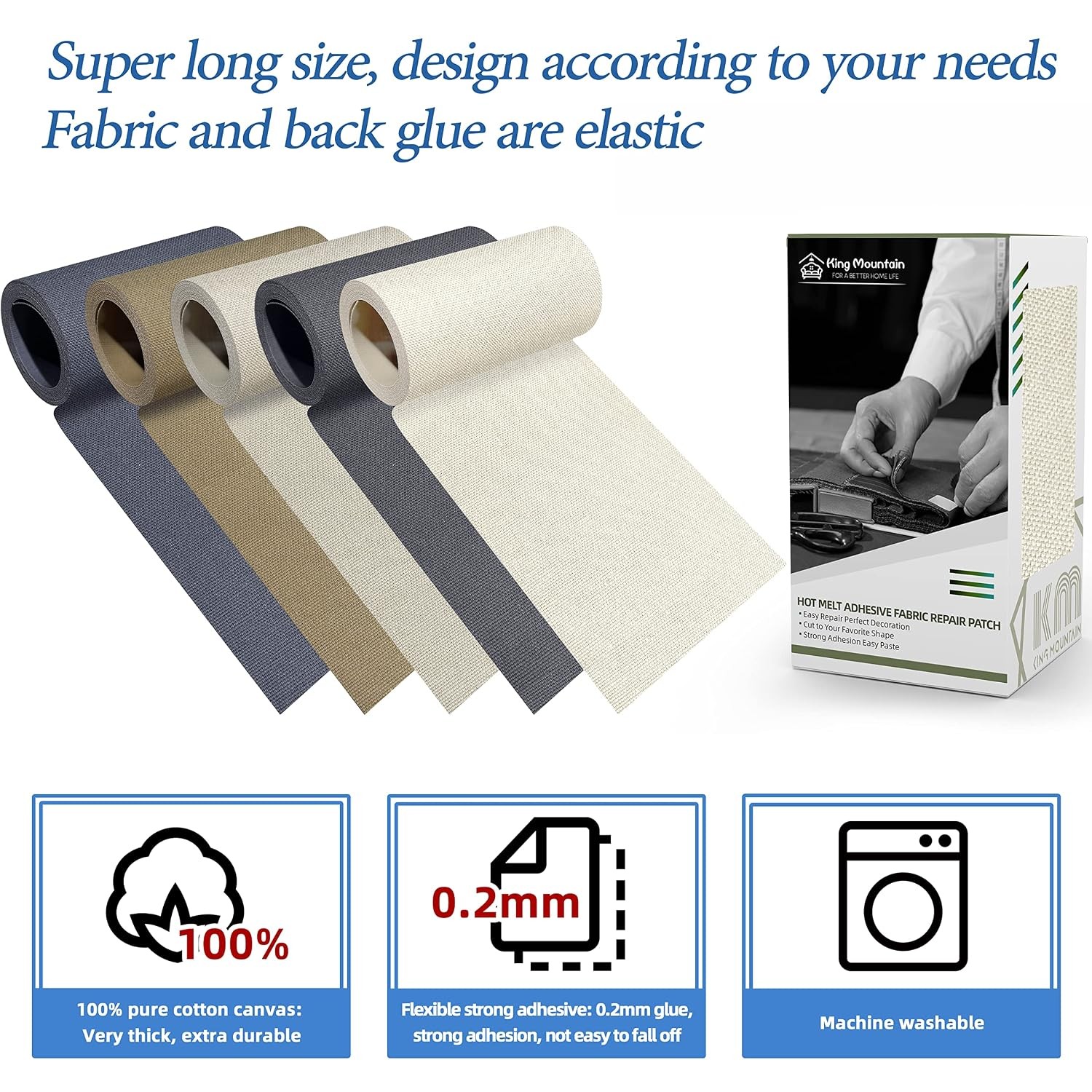 100% Cotton Waterproof Iron on Canvas Repair Patches 3″×60″ Fabric Patch