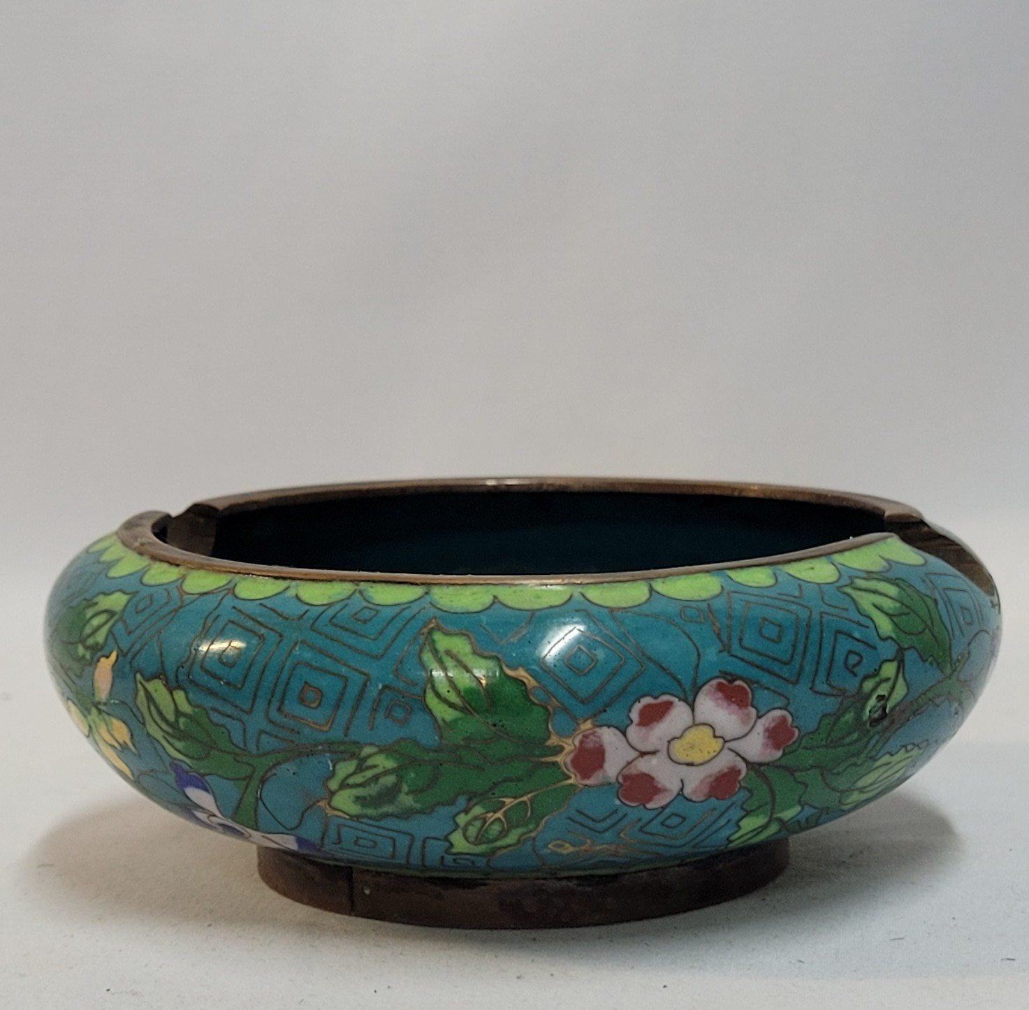 Lot of 2 Chinese Cloisonné Flip-Top Ashtray Colorful Floral Design