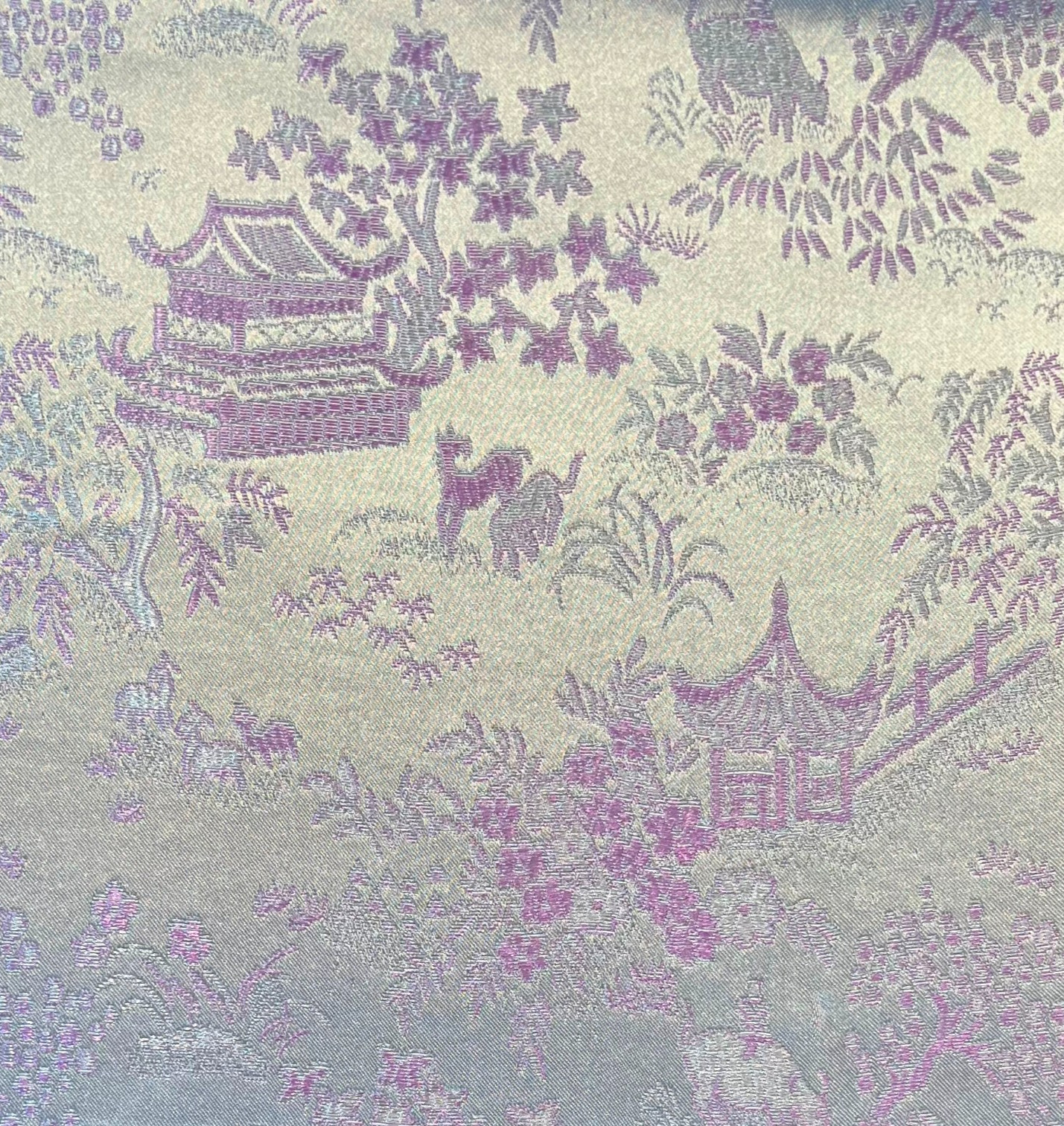 Chinese Vintage Joy of village Brocade Fabric -3 of 17″ x 26 Color: Lilac Silver