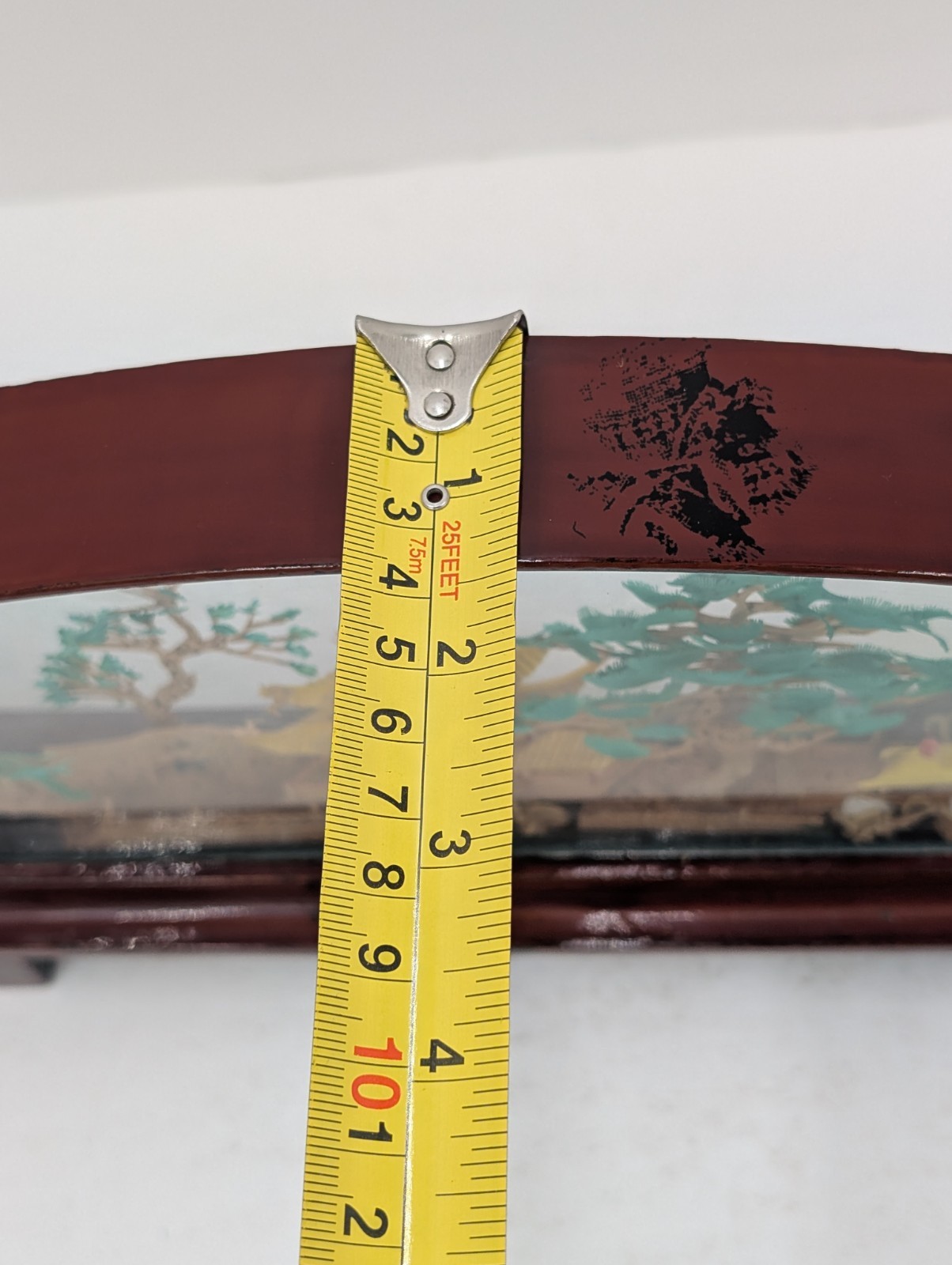 Vintage Oval Chinese/Asian Cork Art Hand Made Lacquered Wood With Glass 14x7x2