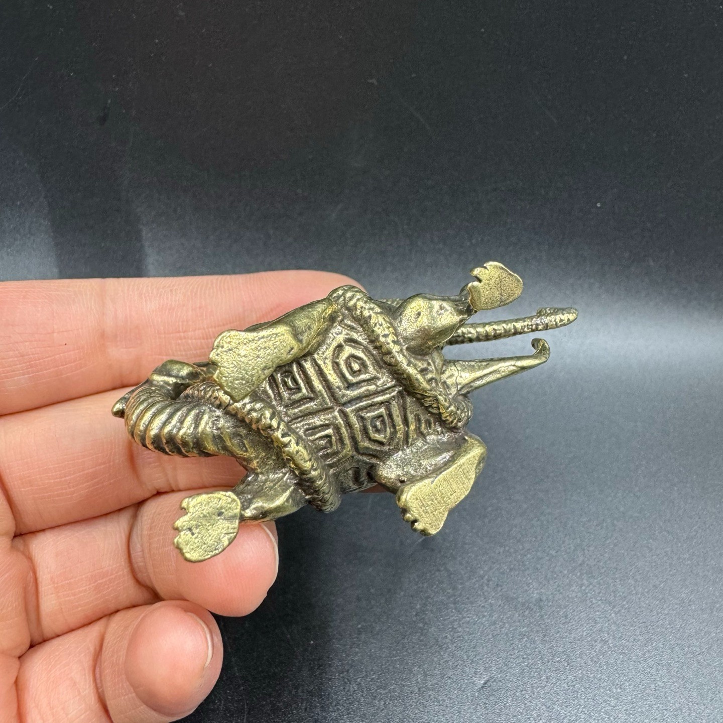 Vintage Brass Black Tortoise Xuanwu Statue Four Symbols FengShui LongevityWealth