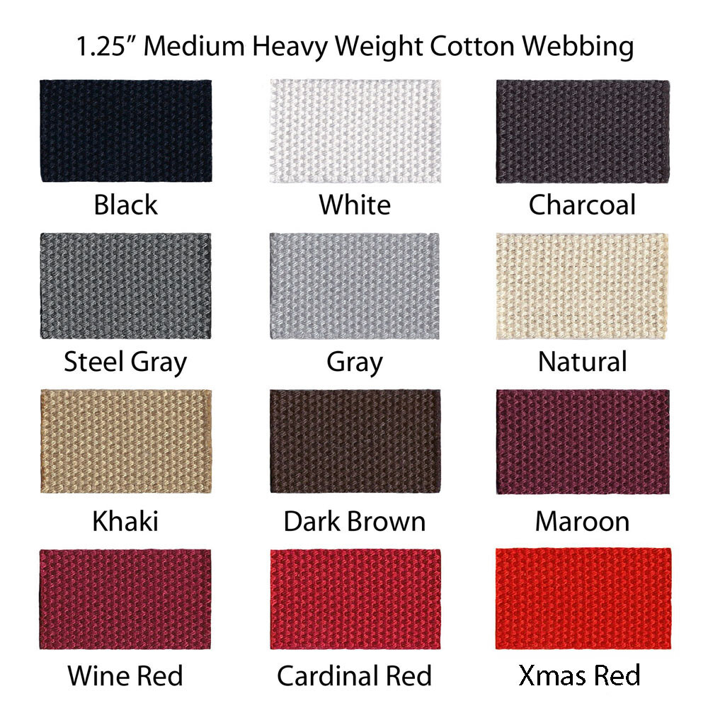 20 Yards 1.25″ Medium Heavy Weight Cotton Webbing – 43 Colors to Choose