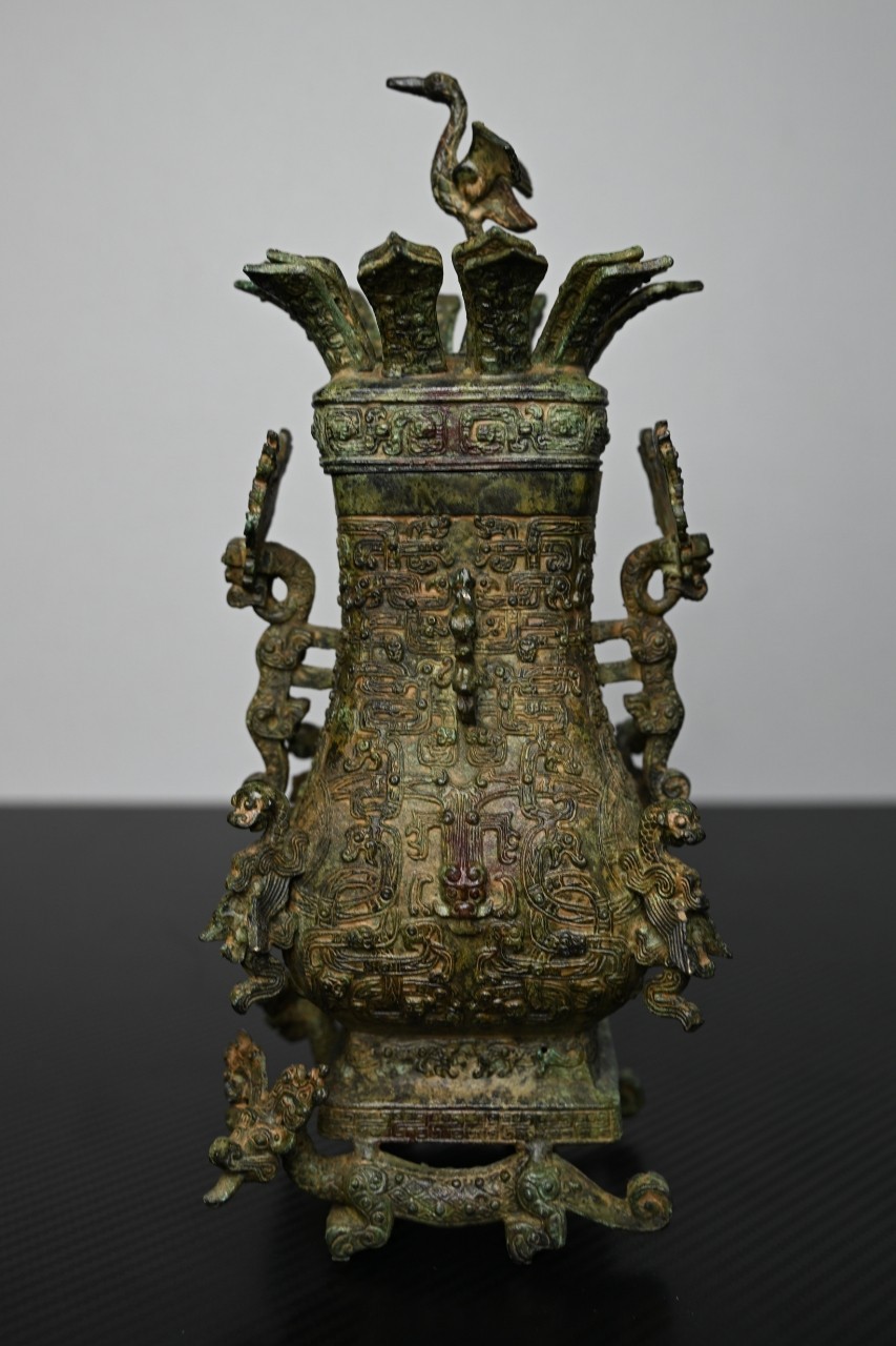 Chinese Bronze Ornament Lotus and Crane Square Pot*replica #V079