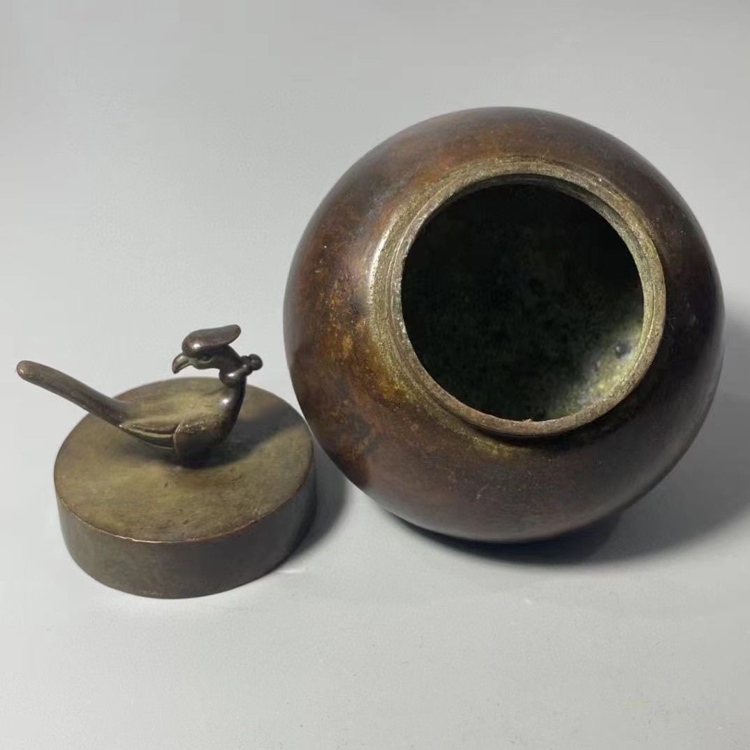Antique Bird Lid Incense Burner Apple Shaped Metal Censer Home Decor Craft