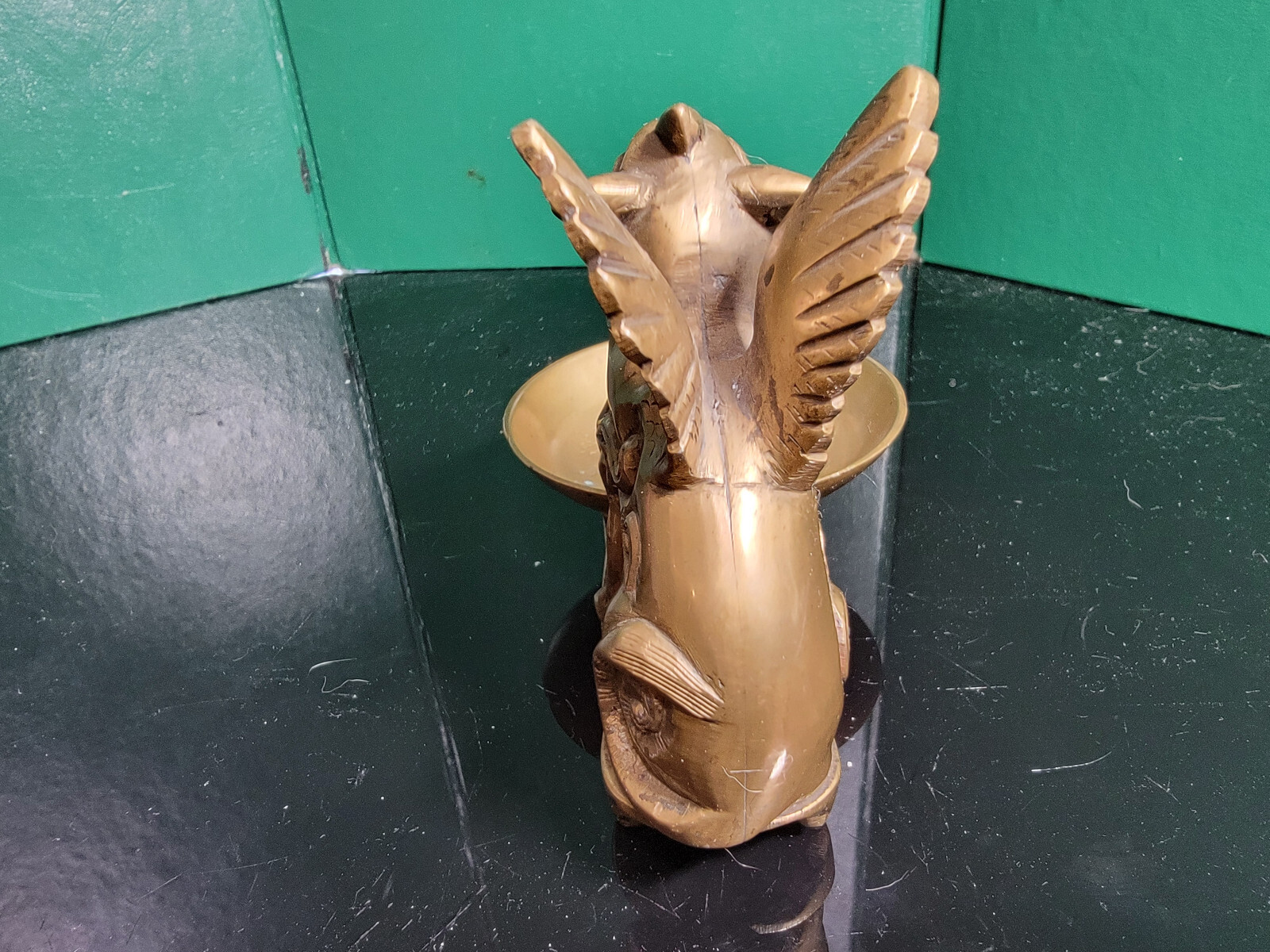 Vintage Chinese China Brass Winged Gargoyle Griffen Foo Dog Incense Burner Bowl
