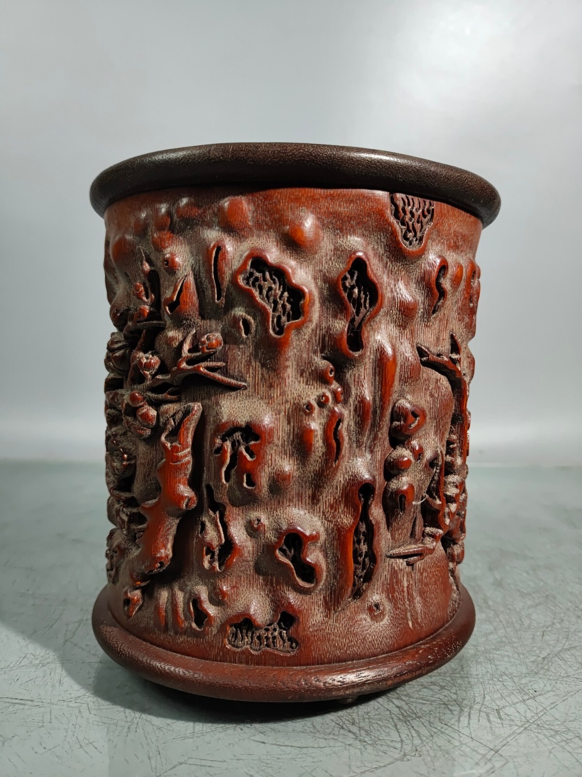 16cm china handmade carved plum blossom Exquisite natural bamboo Pen Brush pot