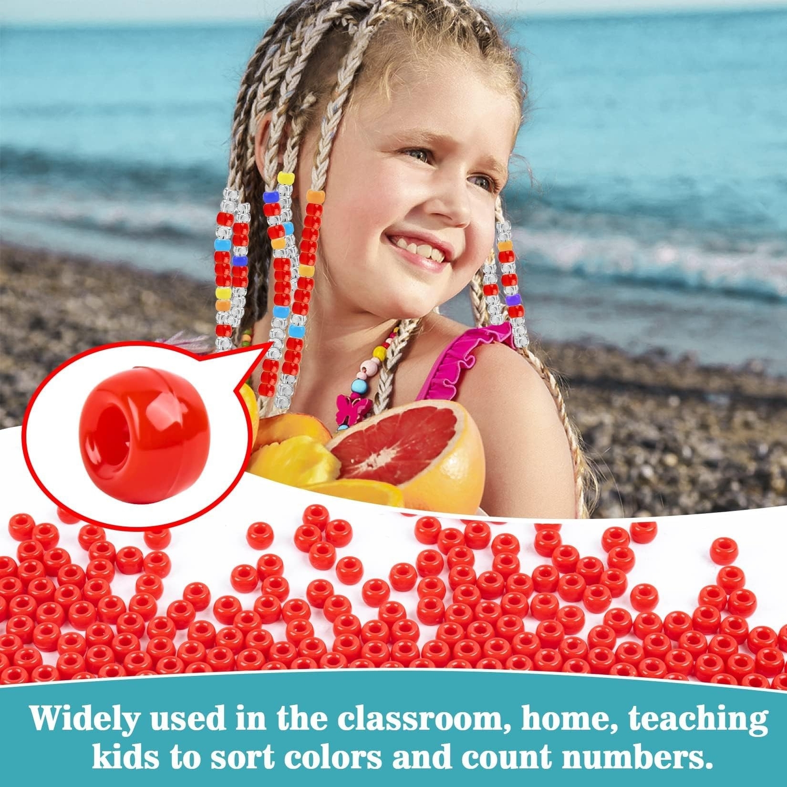 Sukh 1000+ Pcs Pony Beads – Pony Beads Bulk 6x9mm Red Color Pony Beads for Br…