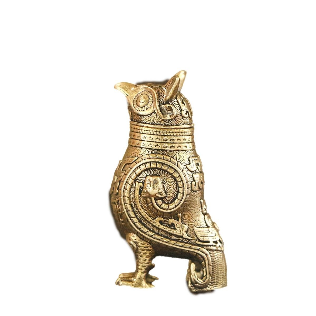 Brass Fu Hao Owl Zun 5.2cm Antique Craft Desktop Ornament Copper Art