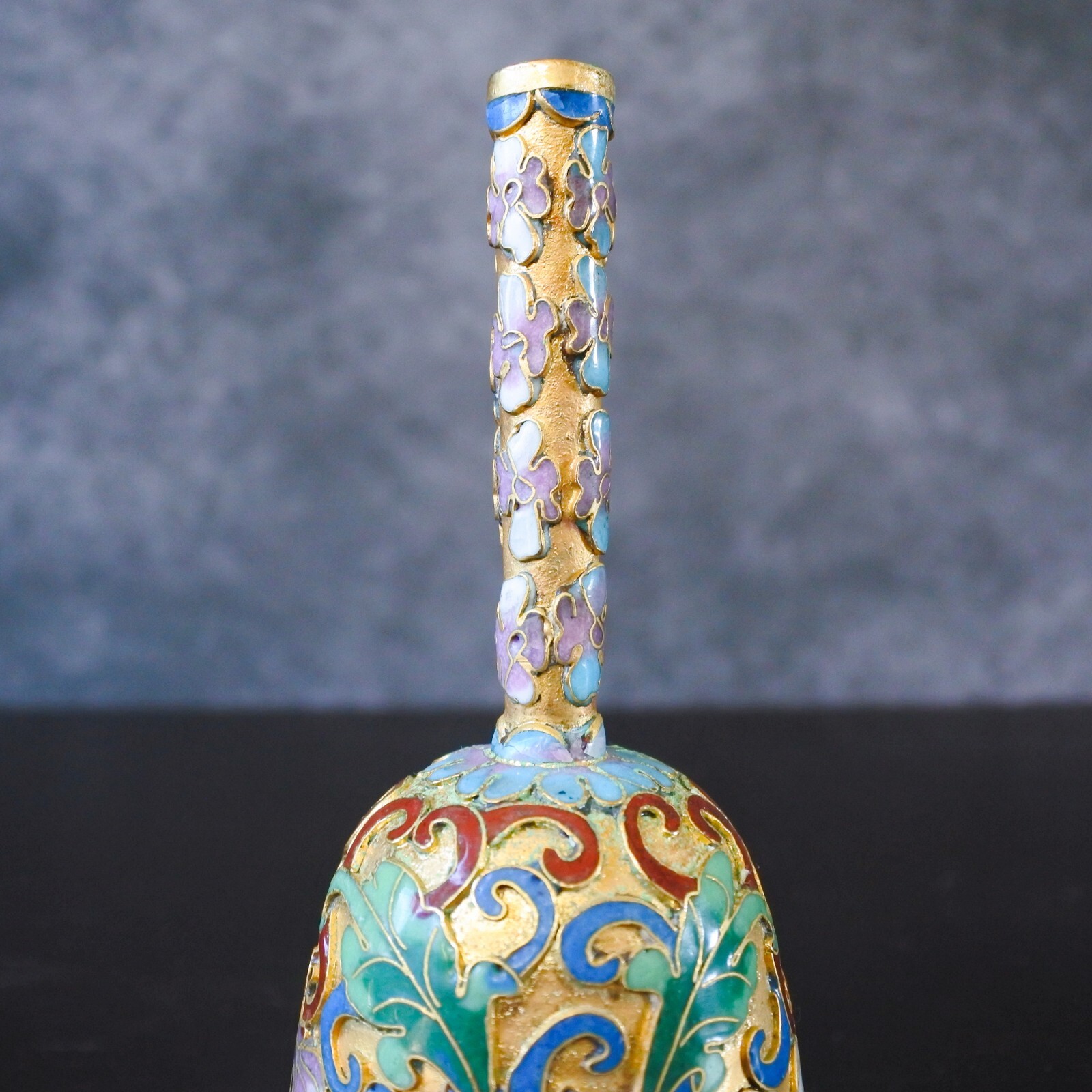 Vintage Chinese Cloisonne Enamel Floral Gold Metal Bell