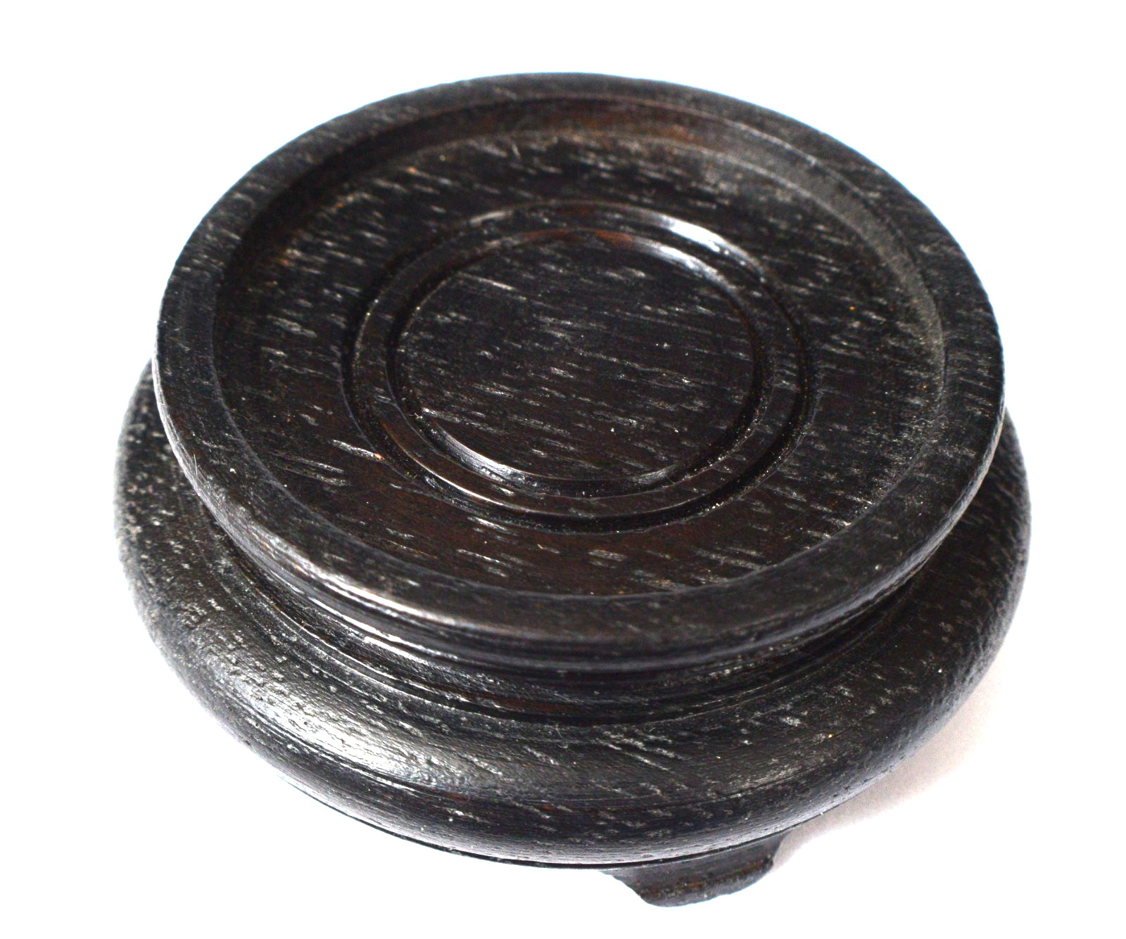 Vintage Chinese Round Dark Wood Stand/figurine base Very Small 2″ diam S32
