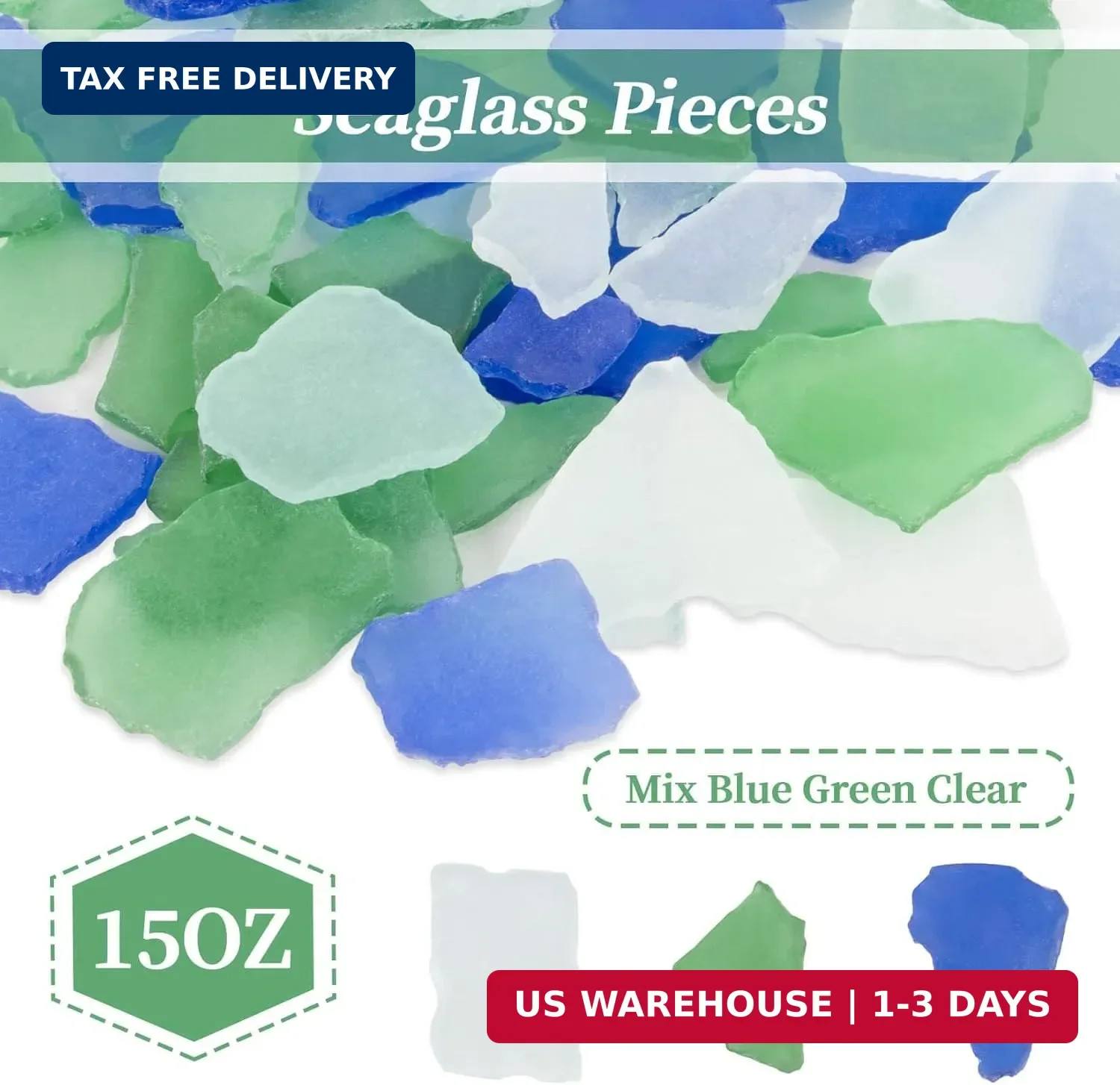 Sukh Sea Glass for Crafts Bulk – 15 OZ Seaglass Blue Green Clear Mix, Beach Glas