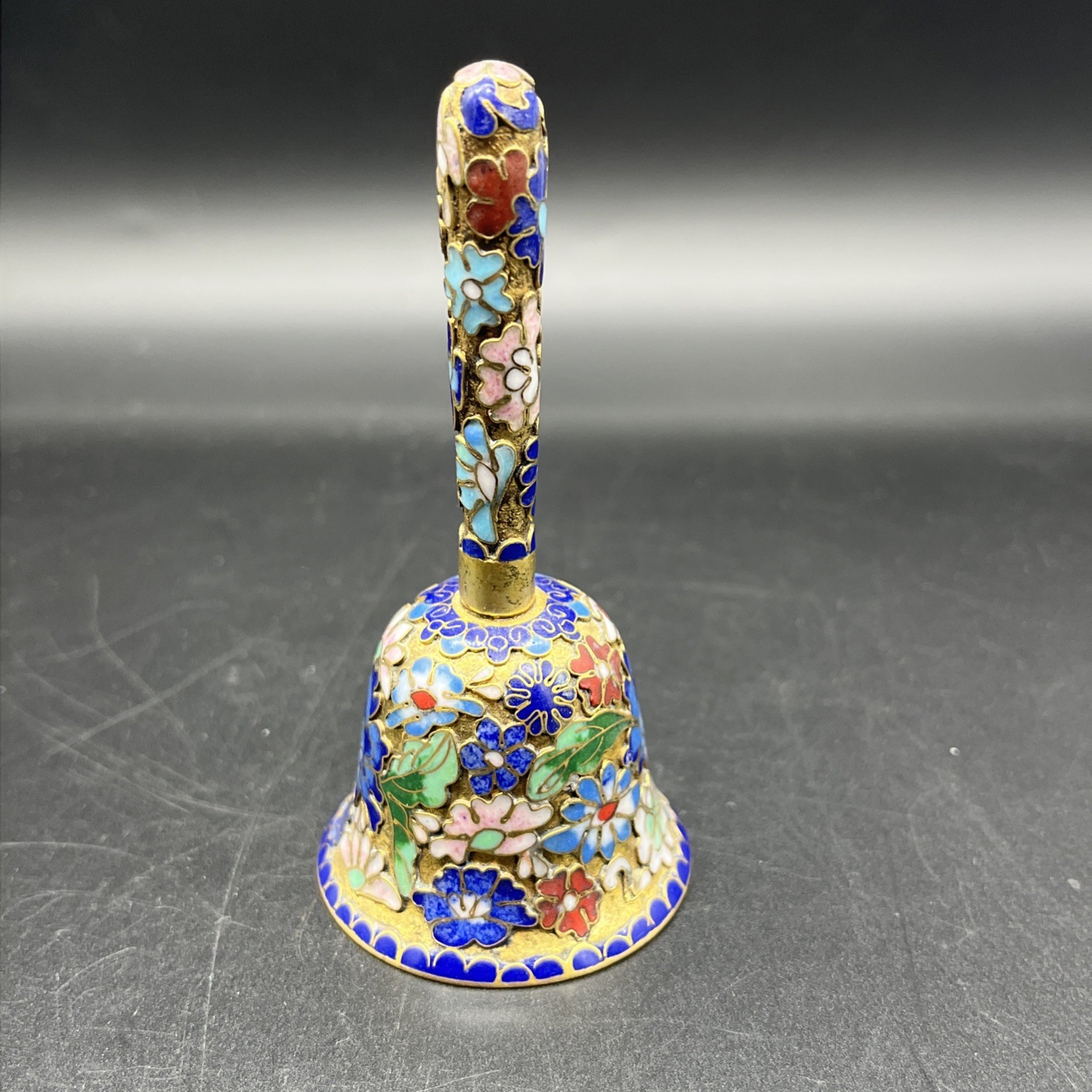 Vintage Chinese Asian Cloisonné Enamel On Metal Blue Bell Florals