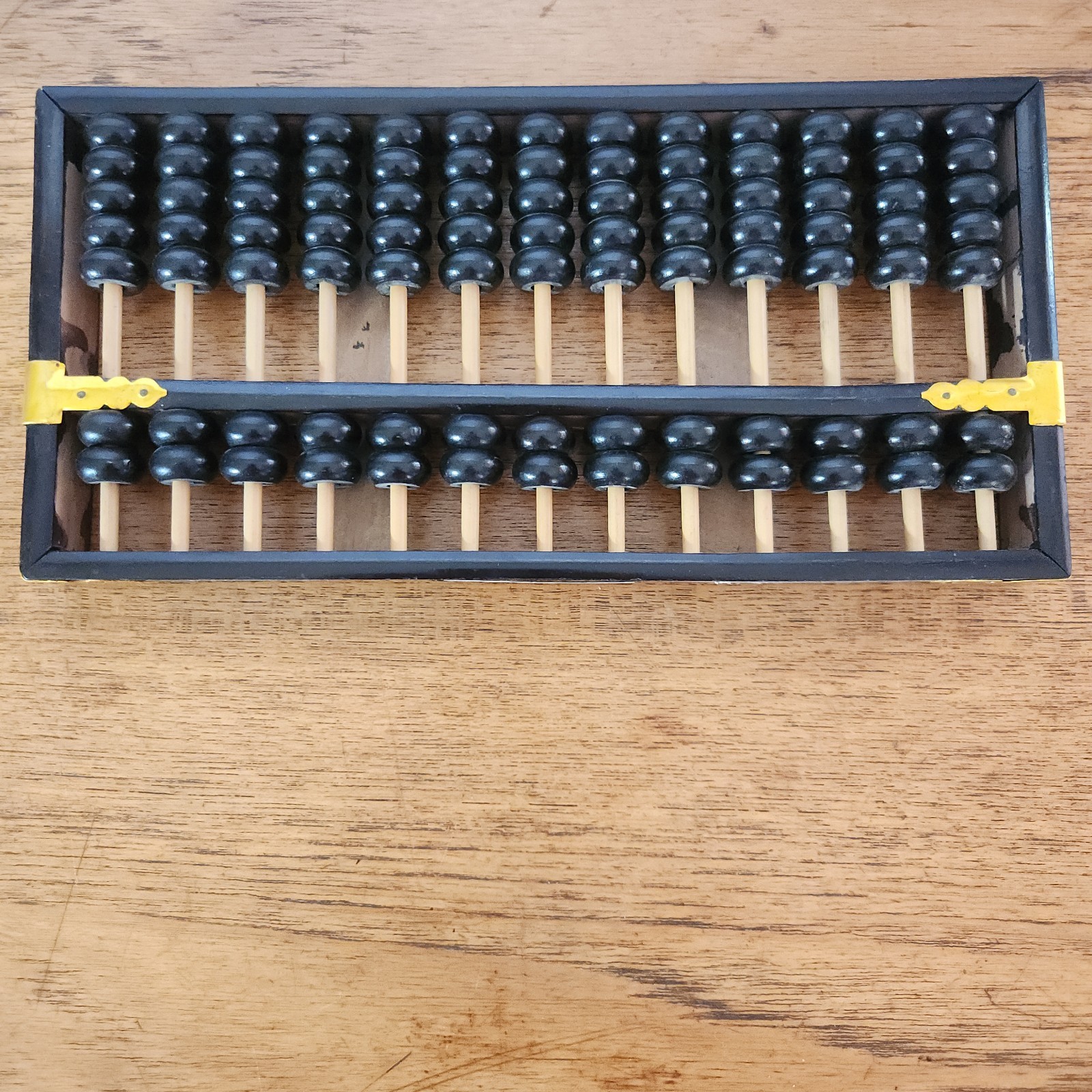 Vintage Lotus Flower Brand Chinese Abacus 13 Rods 91 Beads Wood Brass Suanpan