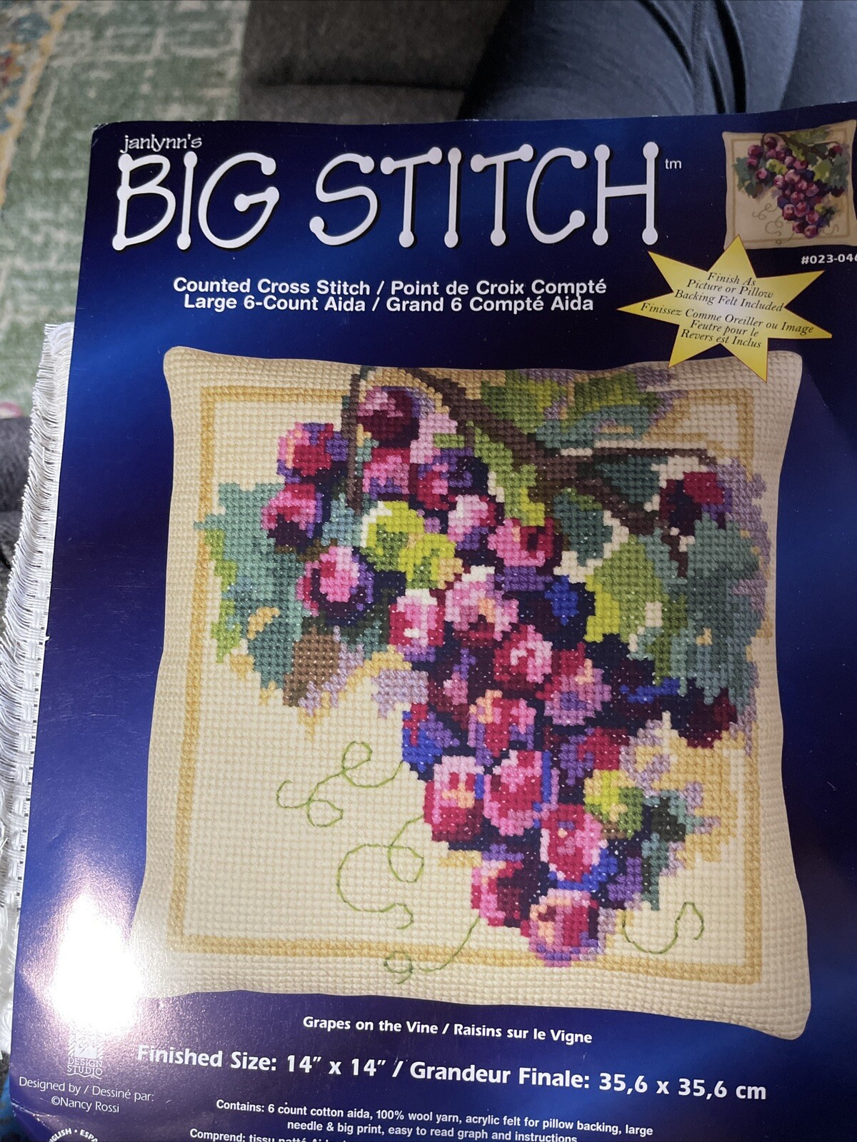 Pre-owned BIG STITCH Grapes On The Vine Pillow ct cross stitch kit open read