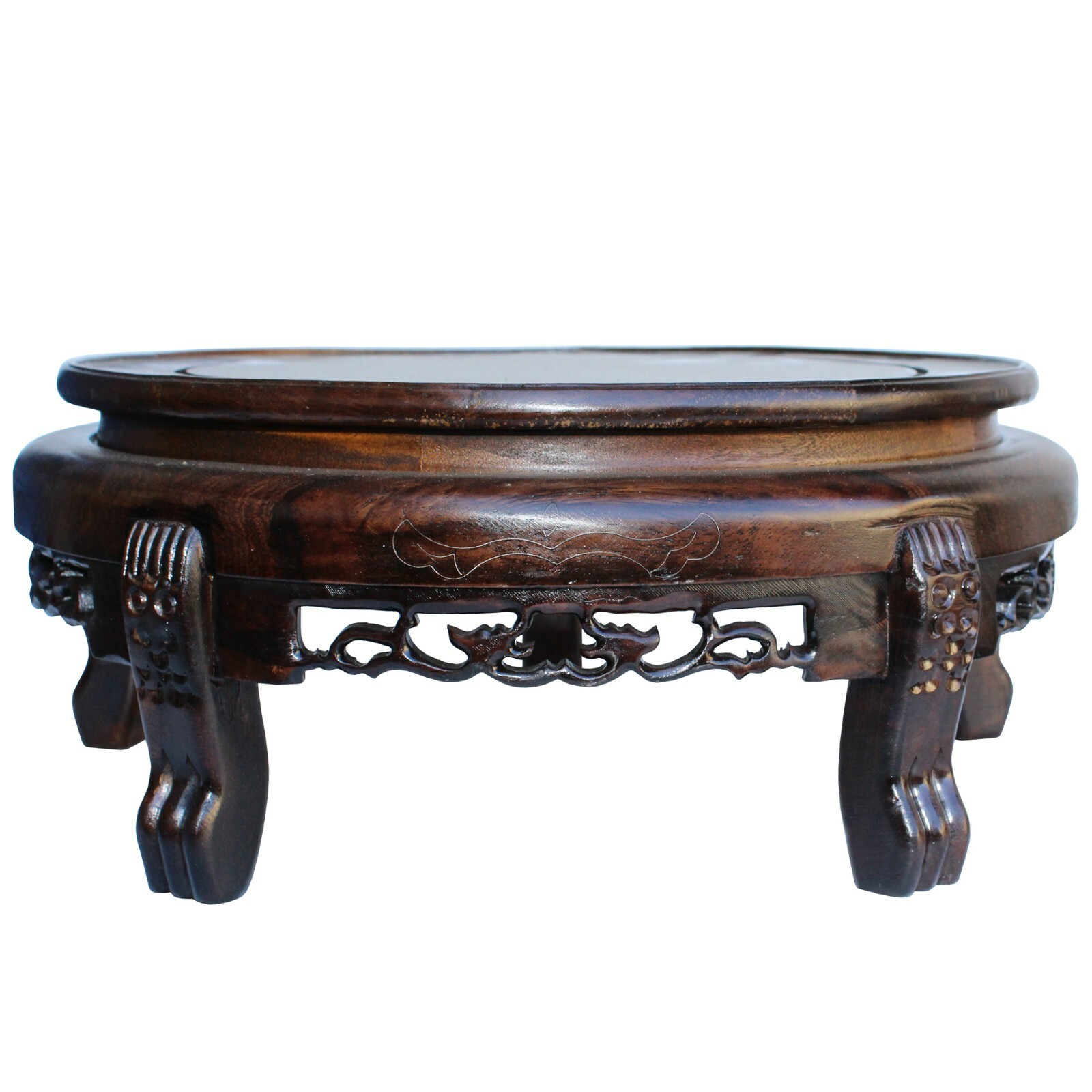 7.5″ Chinese Brown Wood Round Table Top Stand Display Easel Silver Line ws129E