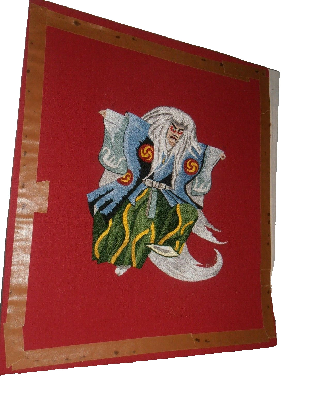 Large Signed embroidery Asian Warrior dancer Figure Textile Tapestry (unframed)
