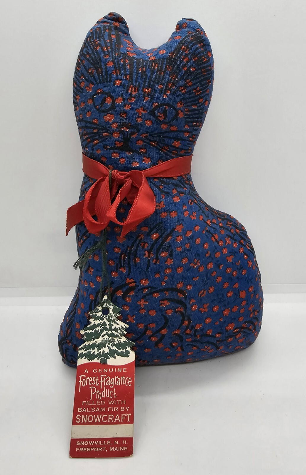 Vintage Paines Balsam Fir Stuffed Pillow Cat Sachet 7” Blue w/ Flowers Snowcraft