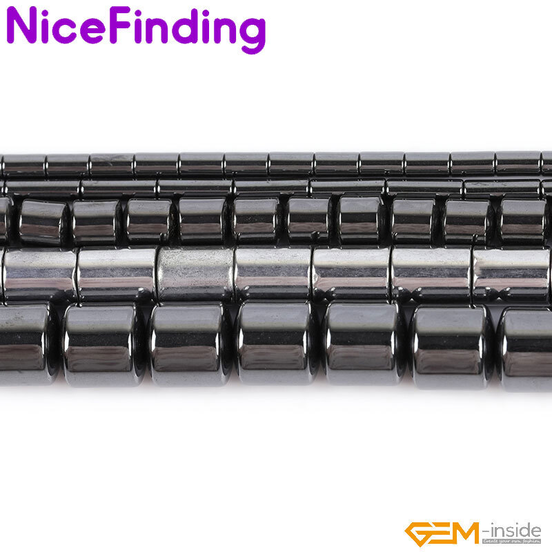 Natural Drum Black Hematite Column Stone Beads For Jewelry Making Strand 15″ DIY
