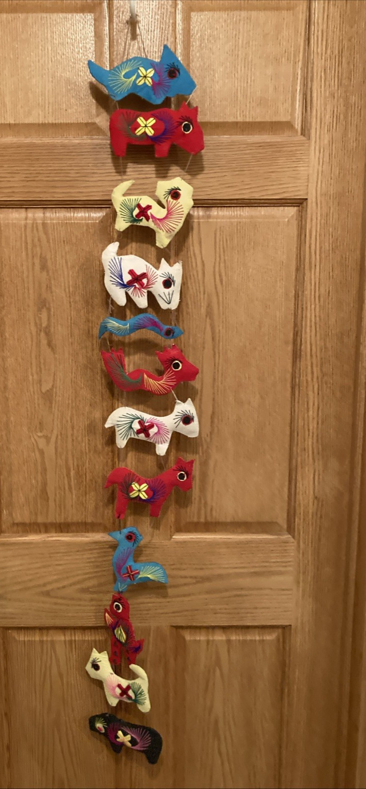 Chinese Zodiac Folk Art Felt Ornaments Hand Made Embroidered 48″ Long Set of 12
