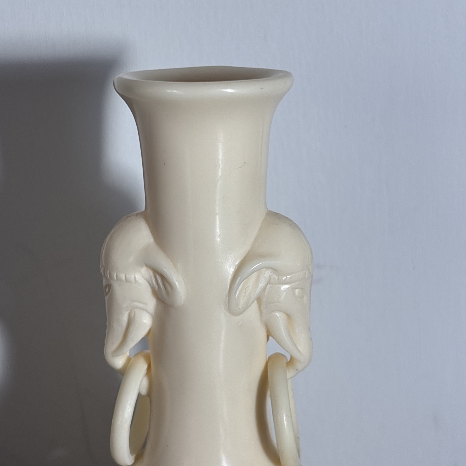 Vintage Chinese Puzzle Ball w/Elephants on Stand Faux Ivory in Plastic Front Box