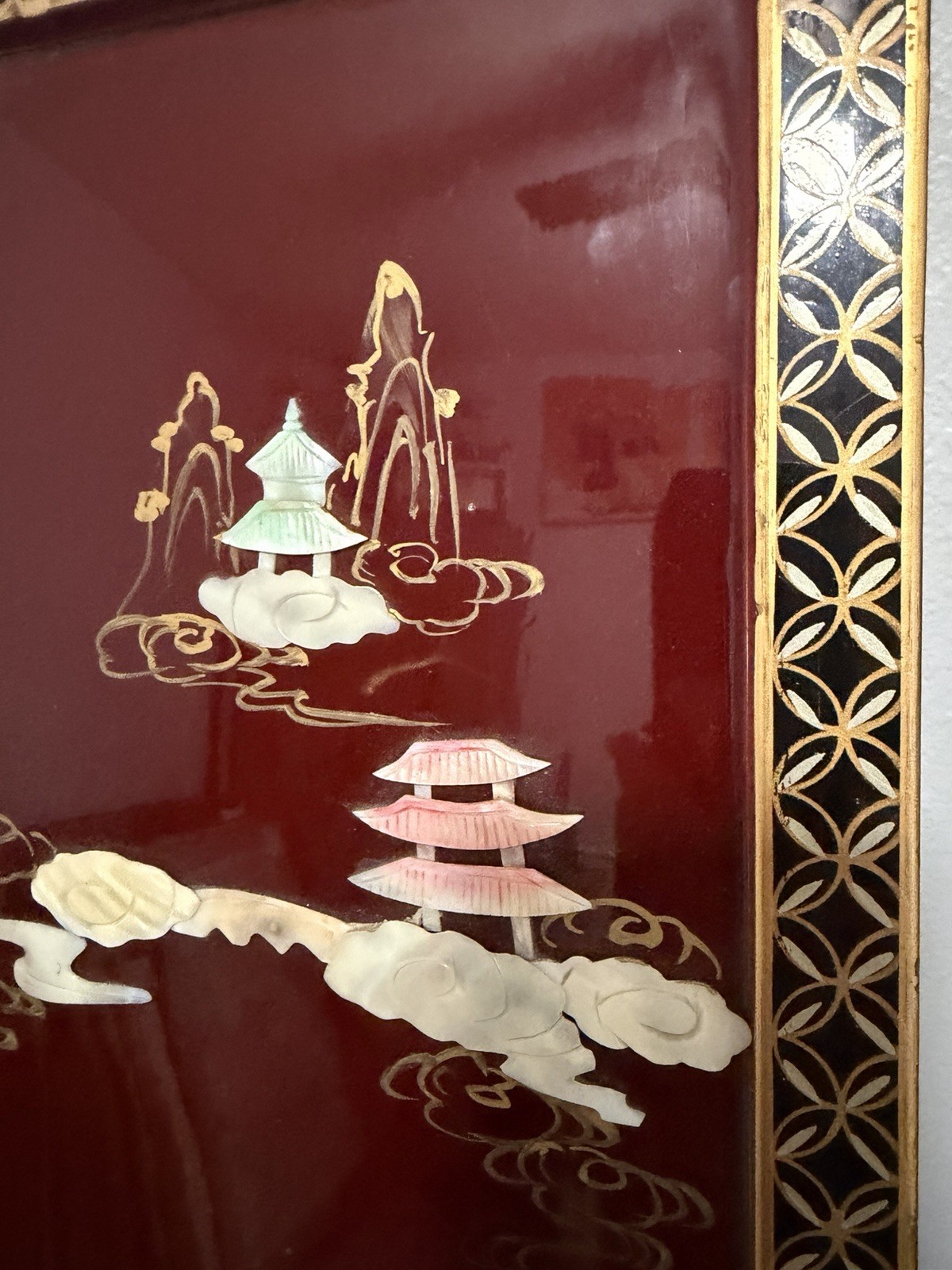 Pair Chinese Lacquer Mother of Pearl Wall Panels 12×36 Asian Art Decor