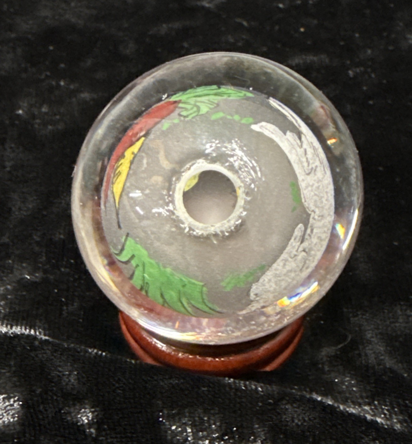 Chinese reverse painted Glass Ball Sphere Orb Rabbit w/Stand 1 3/4″ x 1 1/2″