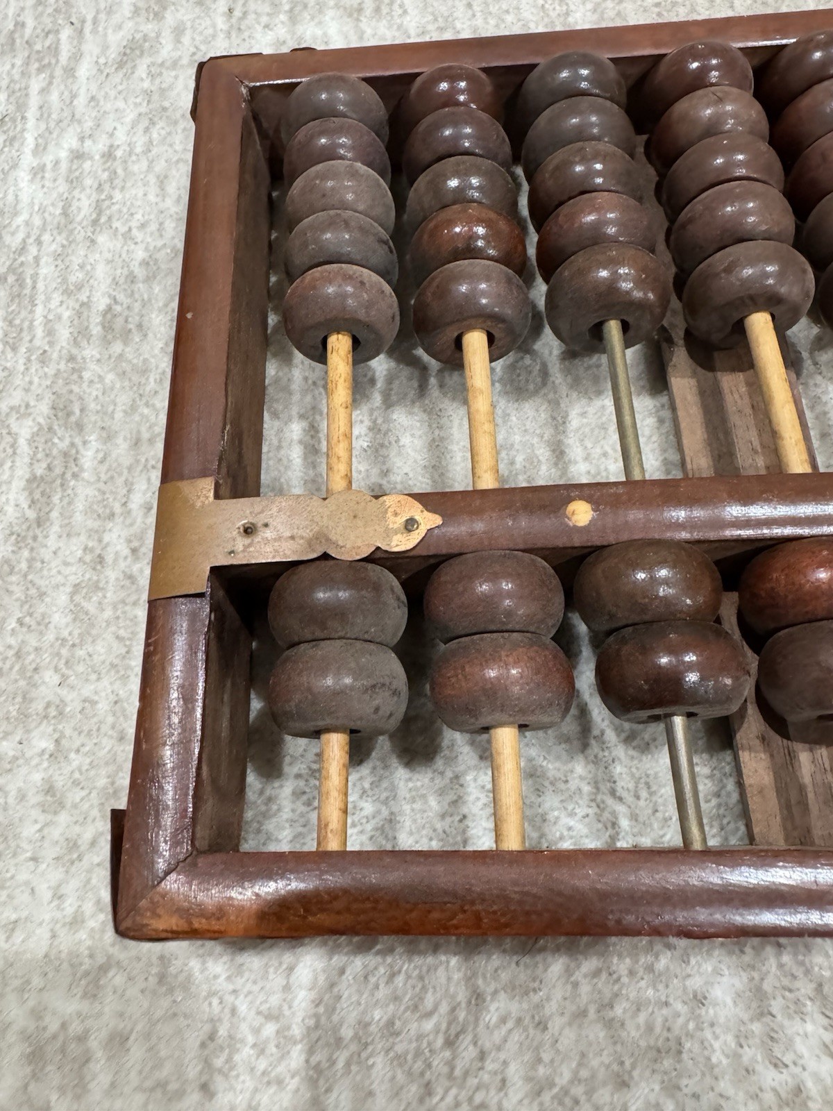 Vintage Chinese Suanpan Abacus Hardwood 11 Row Brass Hardware 12.75”