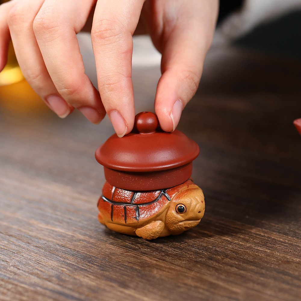 2″ China Yixing Zisha Jiangpo Clay Mini Red Shell Longevity Turtle Tea Pet