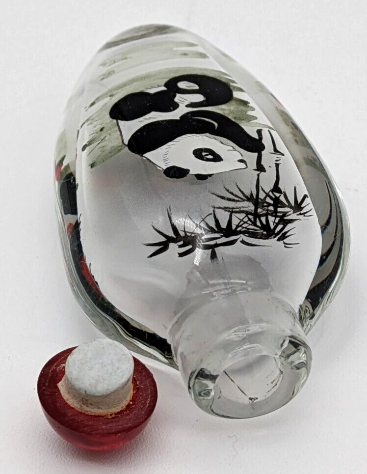 Vintage Chinese Reverse Painted Glass Snuff Bottle Pandas