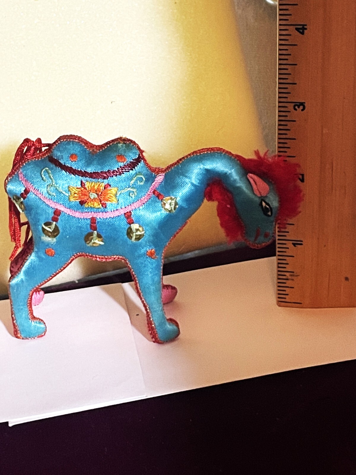 ESTATE EMBROIDERED SILK CHINESE CAMEL ORNAMENT 3 X 3.25