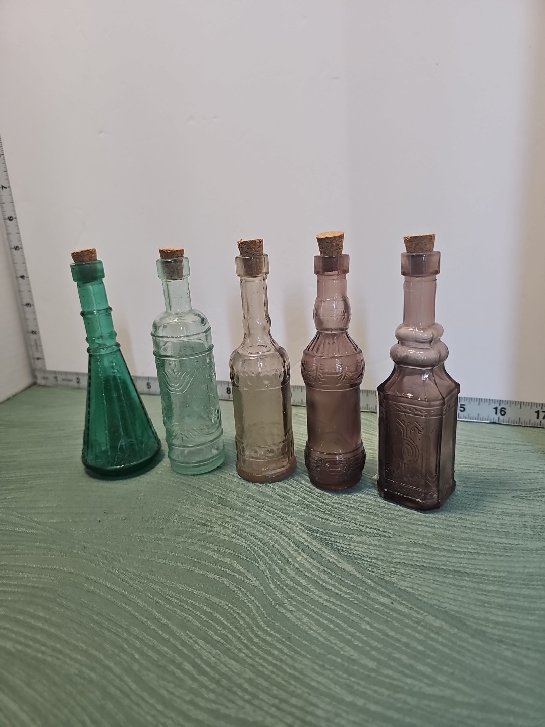 5PCS Mini Colored Glass Decorative Bottles with Cork Stoppers, ~5″ tall