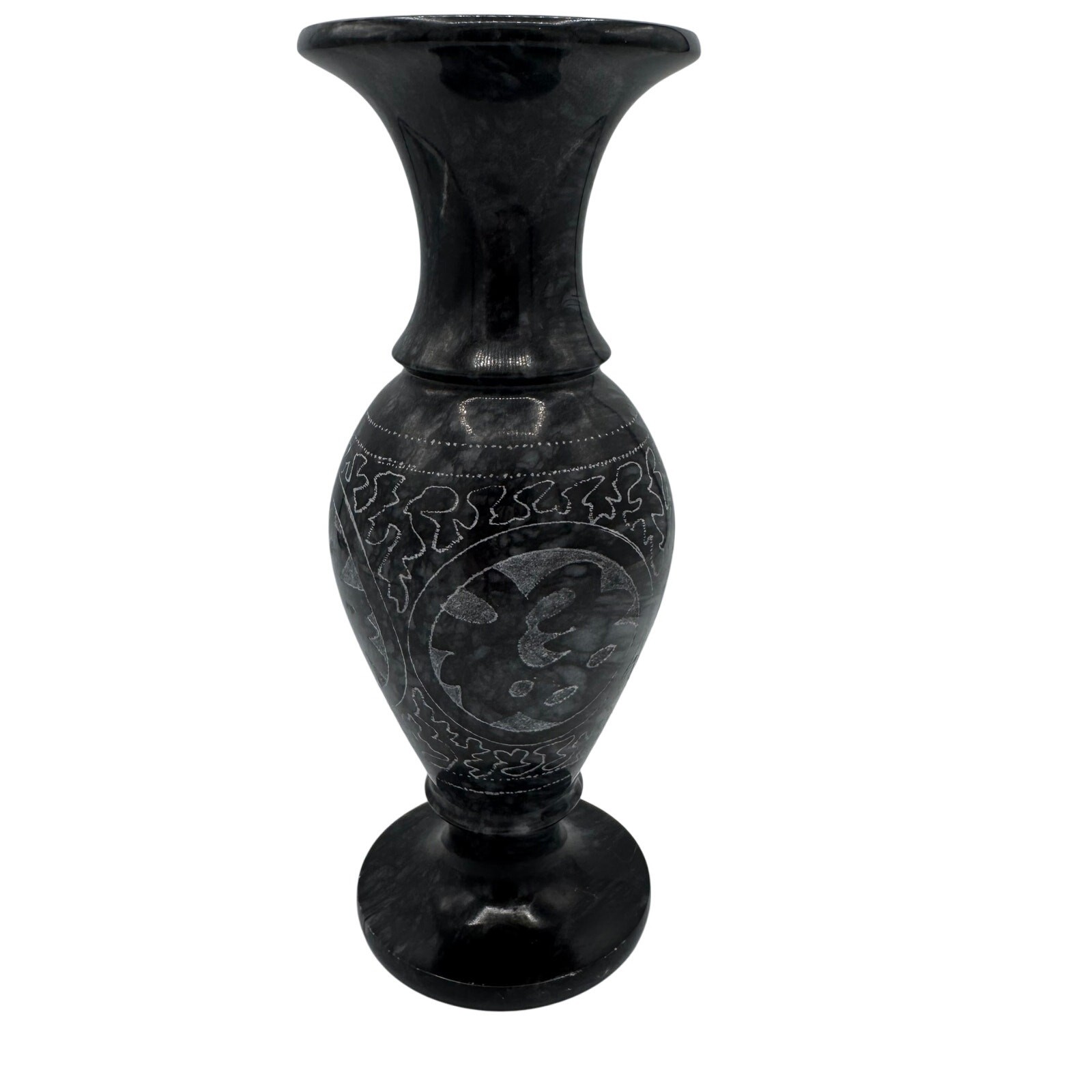 Hand-Carved Asian Black Stone Vase – 8” Tibetan or Chinese Style