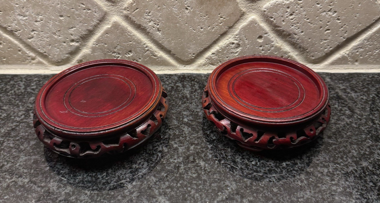 2 Wooden Pedestal Display Stands: For Paperweights, Figurines & Collectible