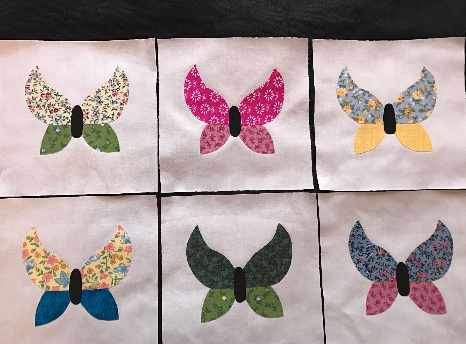 Quilt Top Blocks 6 Inch Square Patchwork Fabric Butterfly Applique Lot of 9