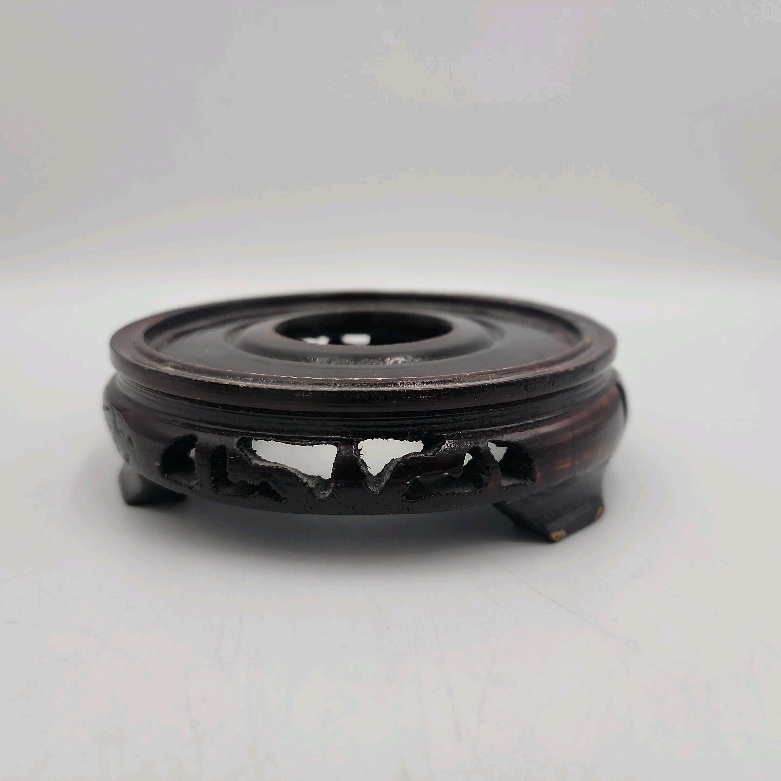 Vintage Chinese Carved Lacquered Wood Stand for Vase / Planter 4.5″
