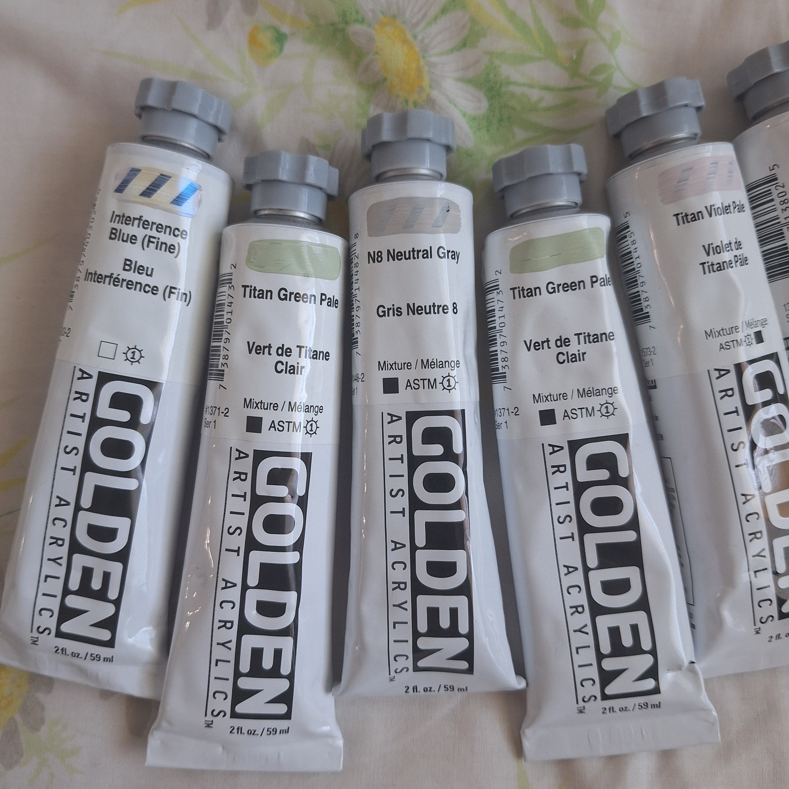 LOT OF 7 GOLDEN HEAVY BODY ARTIST COLORS ACRYLIC PAINT 59 ML 2 FL oz good mix