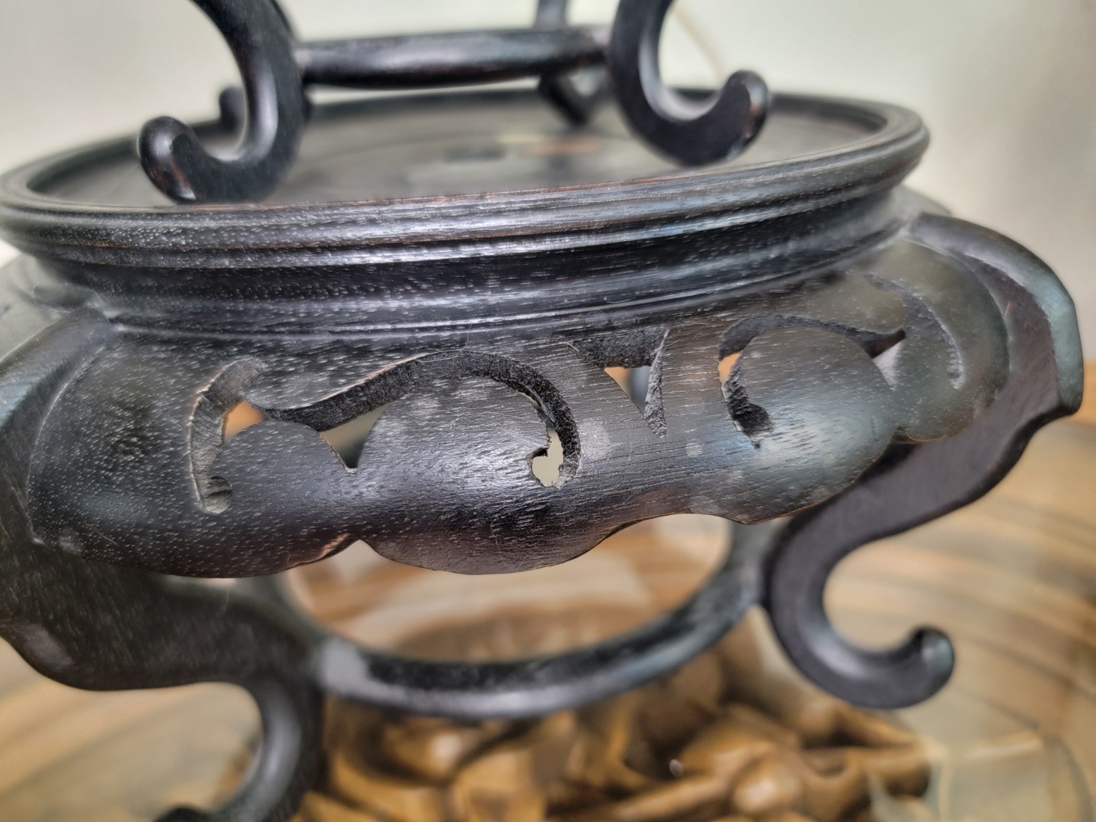 Vintage Chinese Dark Wood Footed Display Stand Footed Pedestal