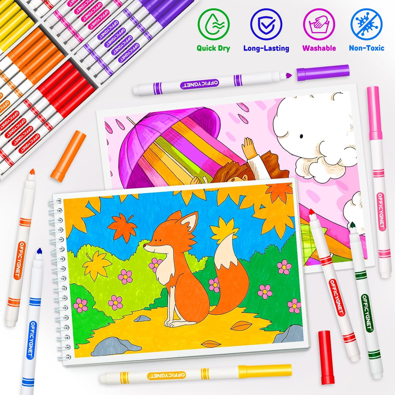 192 Count Washable Markers Bulk, 16 Assorted Colors, Conical Tip with Fine & Bro