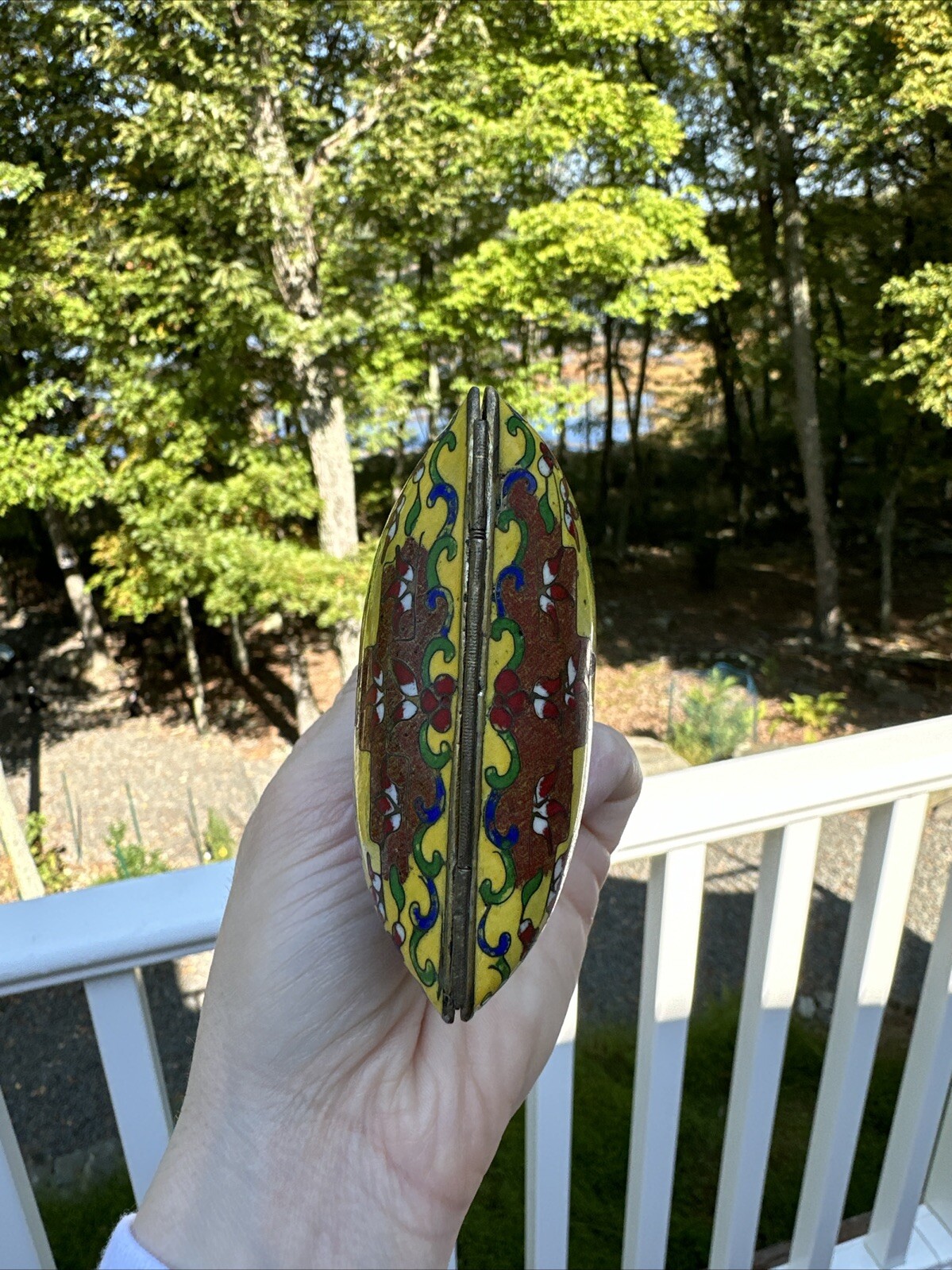 Vintage Chinese Enameled Peacock 3.5” Hinged Coin Purse w/ Chain Strap