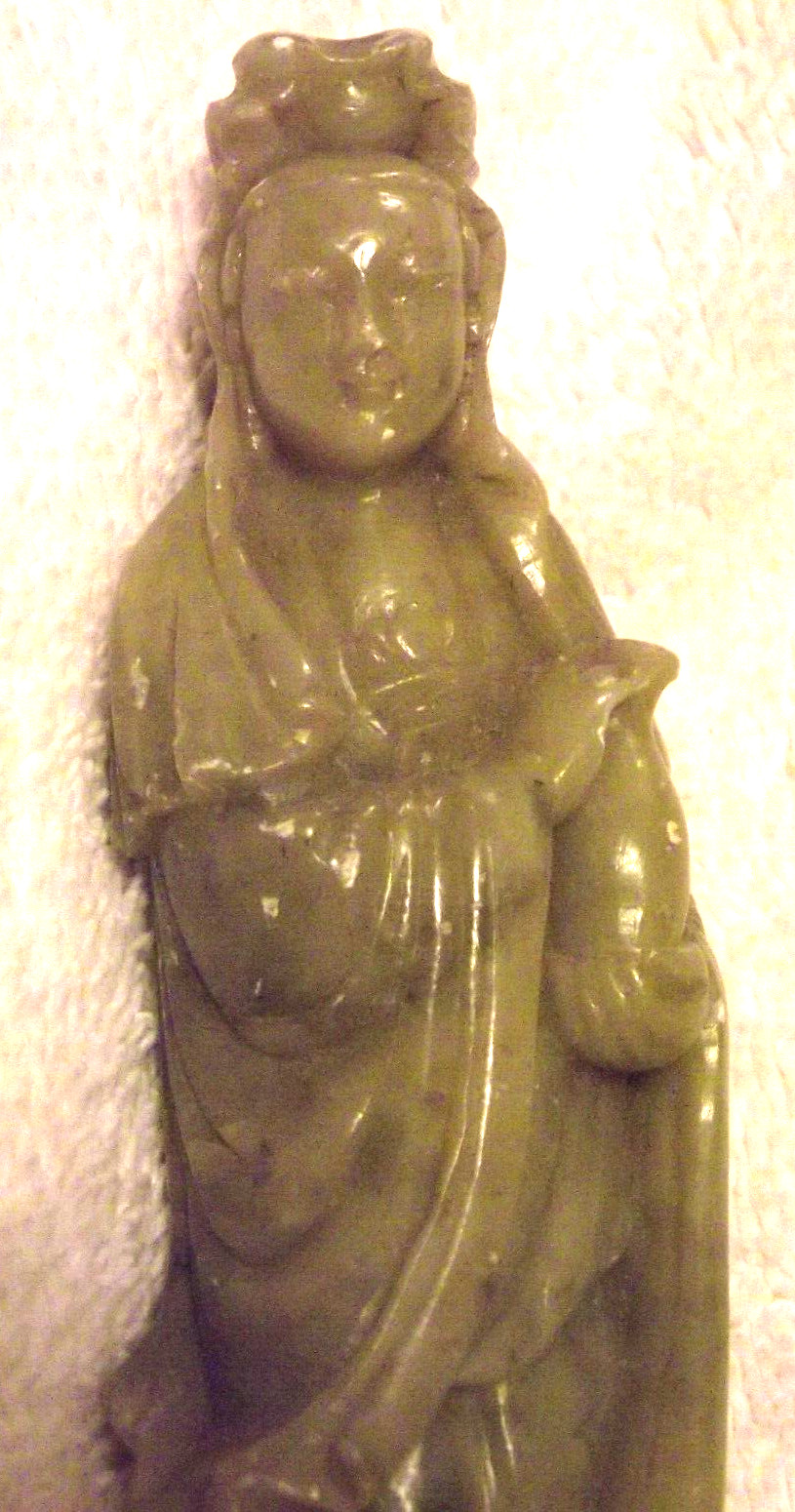 Vintage Chinese Hand Carved Jadeite Statue Figurine Woman w/Jug on Pedestal S