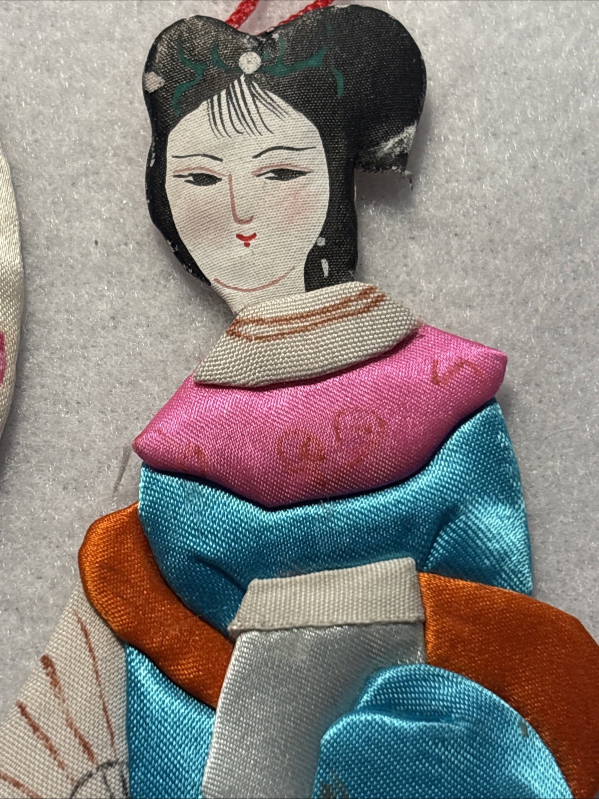 Hand made Silk Paper Dolls Asian Hanging Ornaments Set of 4 – painted details