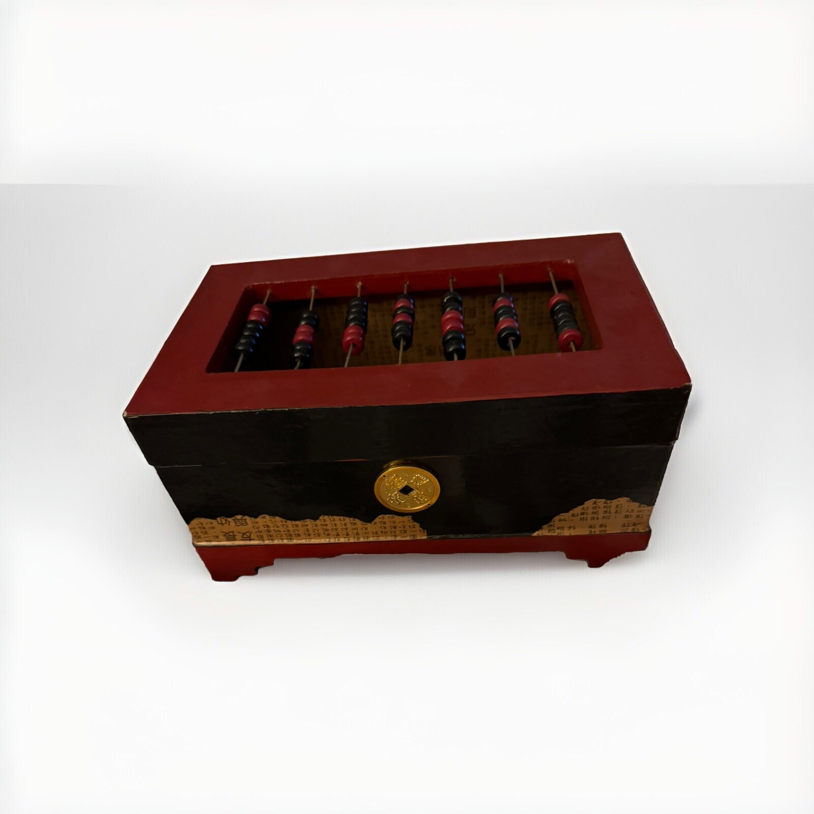 Vintage Black Made in Philippines Wooden Abacus Storage Box Wood. Beads.