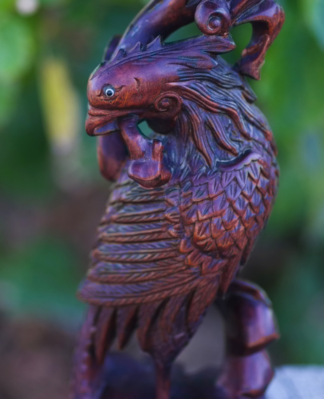 Oriental Boxwood Hand Carved Phoenix 12″ China 1950’s MAGNIFICENT SKILLFUL ART!