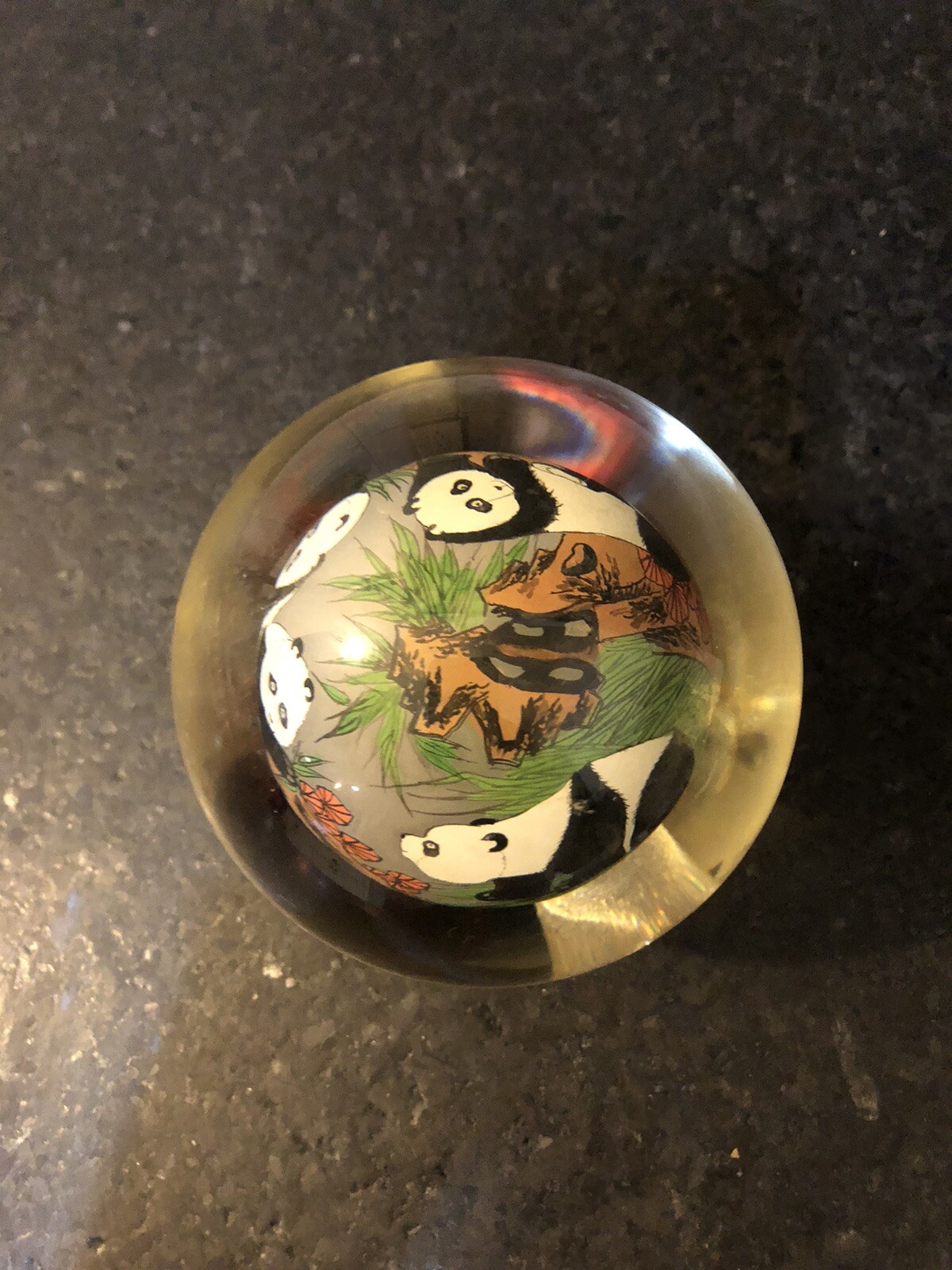 Chinese Glass Ball Sphere Reverse Hand Painted Pandas