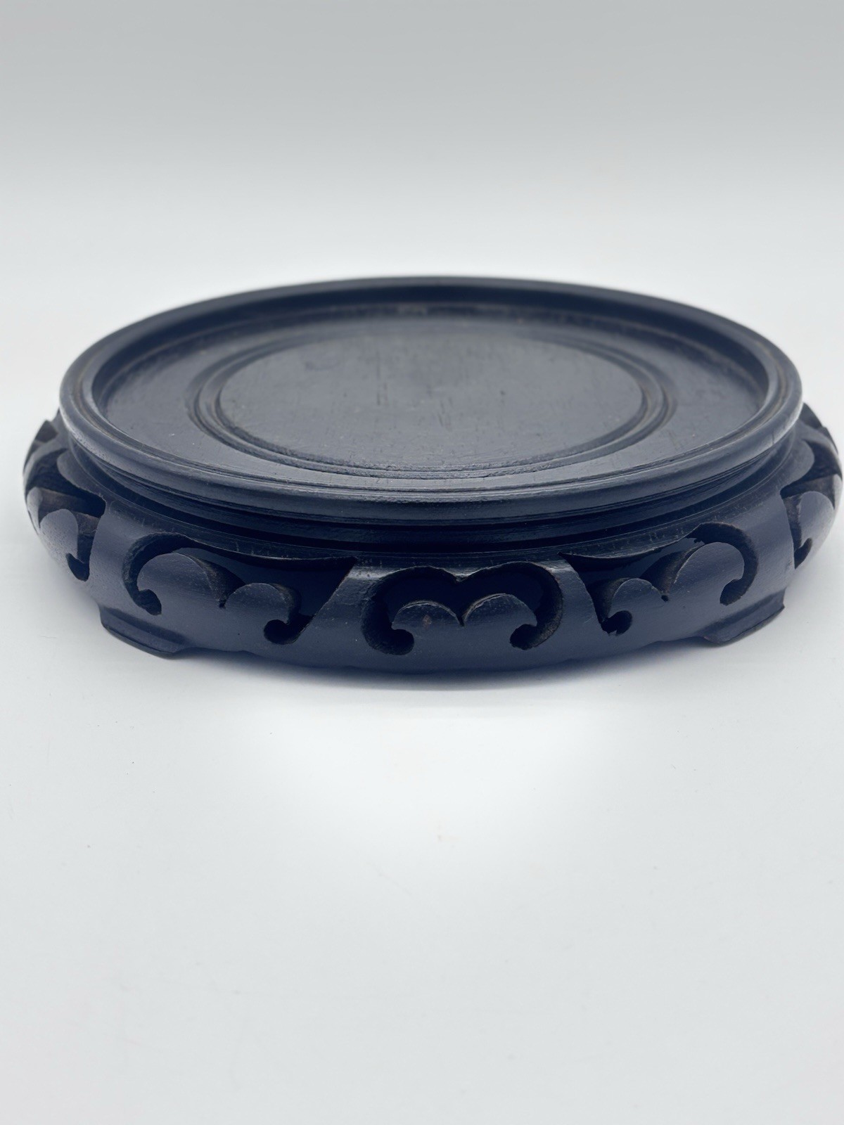 Chinese Carved Black Wood Stand Base For 6.5″ Vase or Pot Chinoiserie
