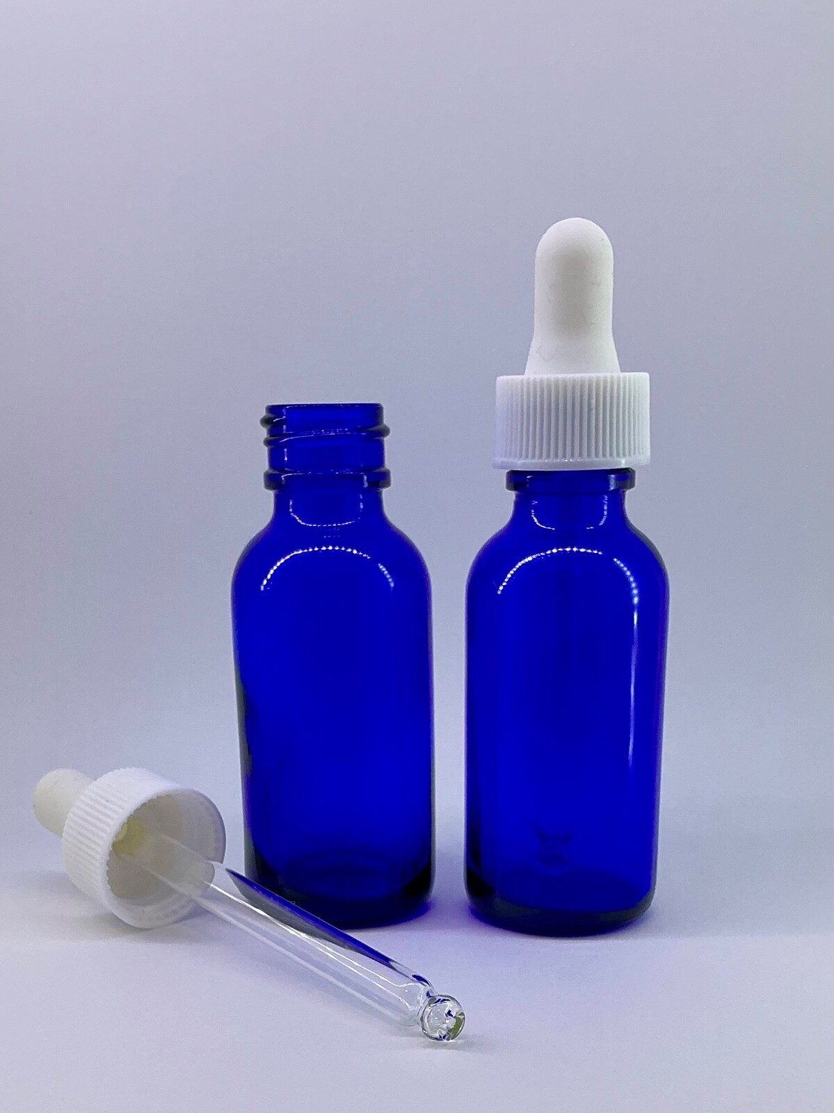 1 oz Blue Glass Dropper Bottle 30ml White Cap,DIY Serum, Tincture, Oil